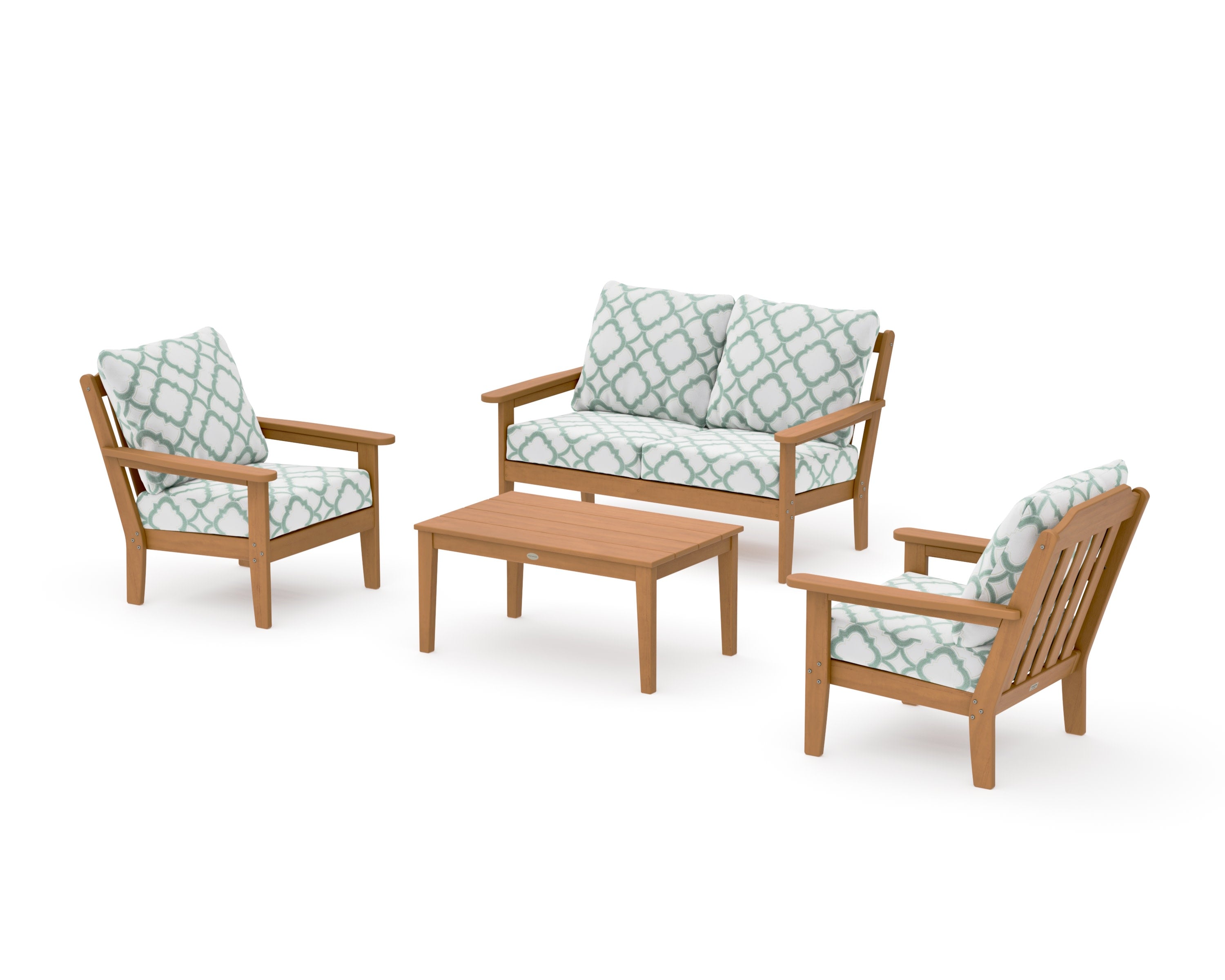 Cottage 4-Piece Deep Seating Set with Loveseat in Natural / Trellis Glacier Spa