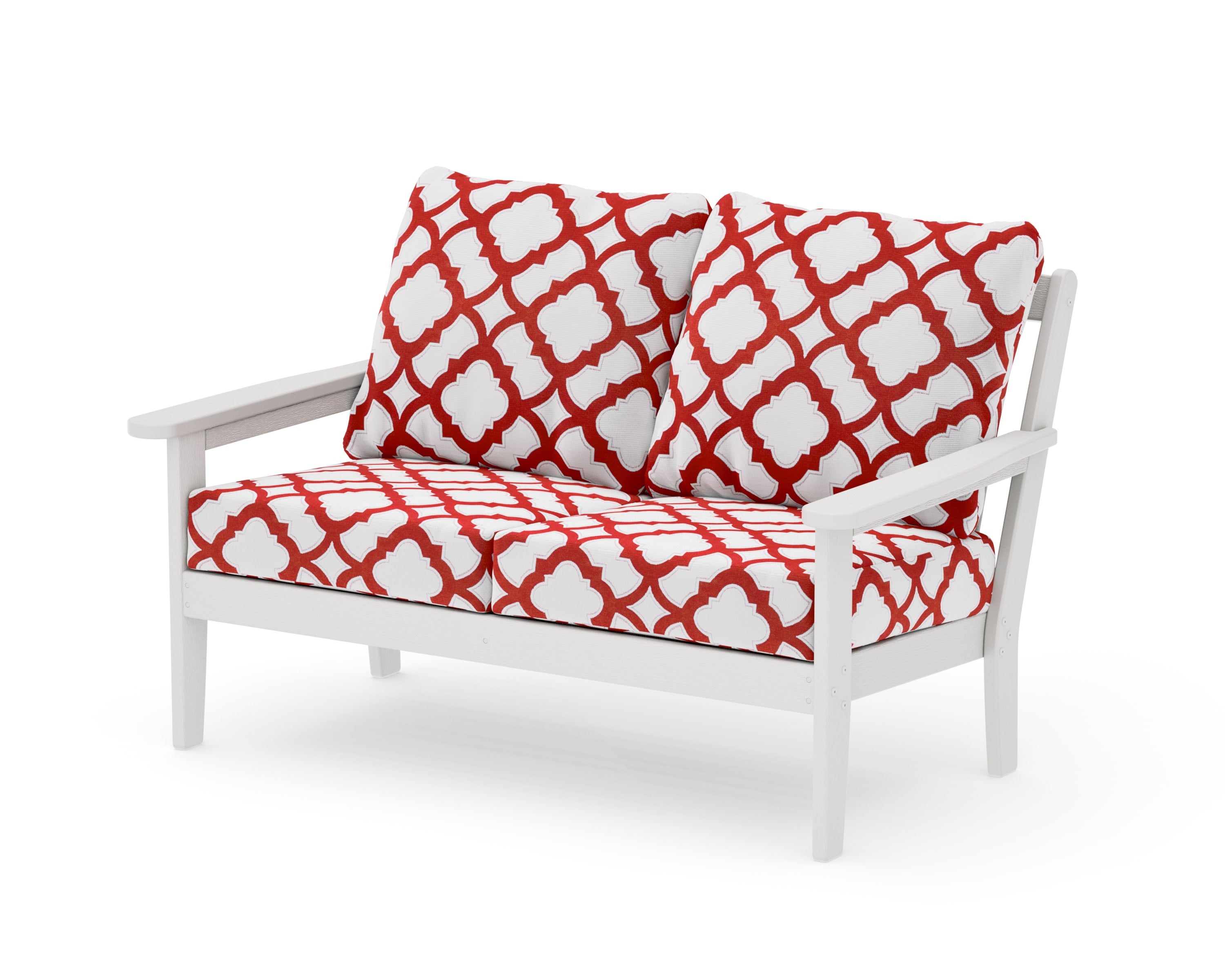 Cottage Deep Seating Loveseat in Vintage White / Trellis Crimson