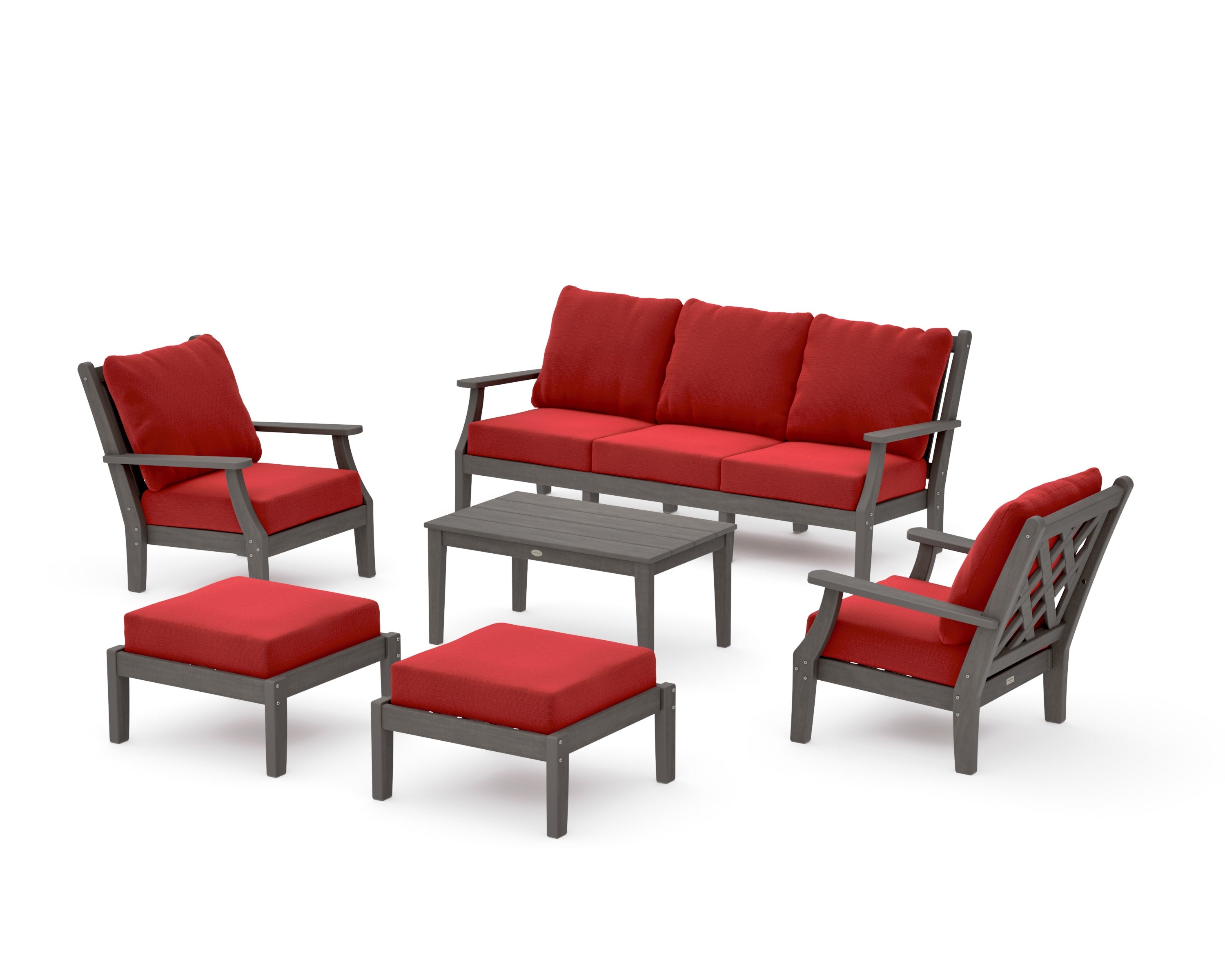 Wovendale 6-Piece Lounge Sofa Set in Driftwood / Crimson Linen