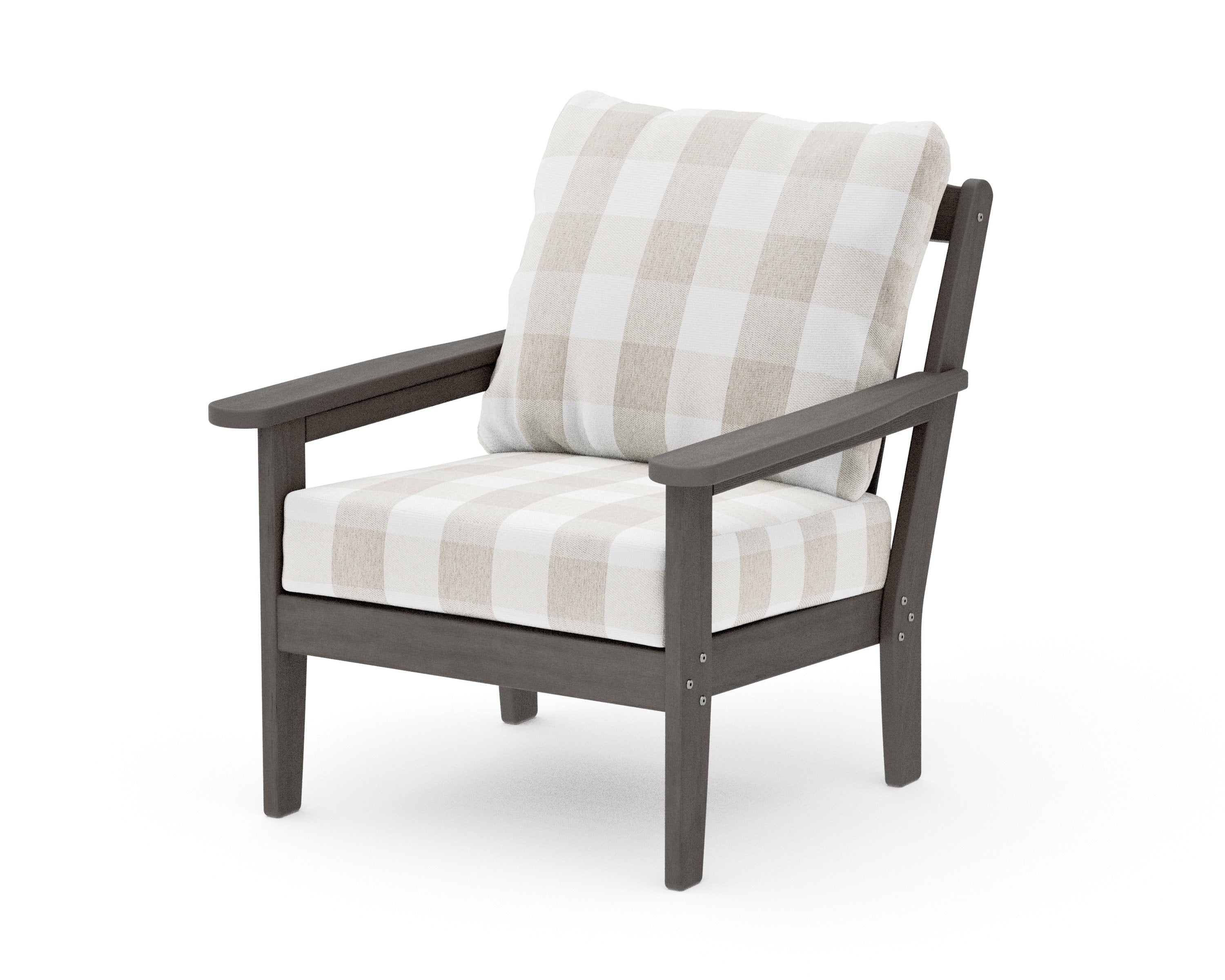 Cottage Deep Seating Chair in Driftwood / Buffalo Plaid Dune Burlap