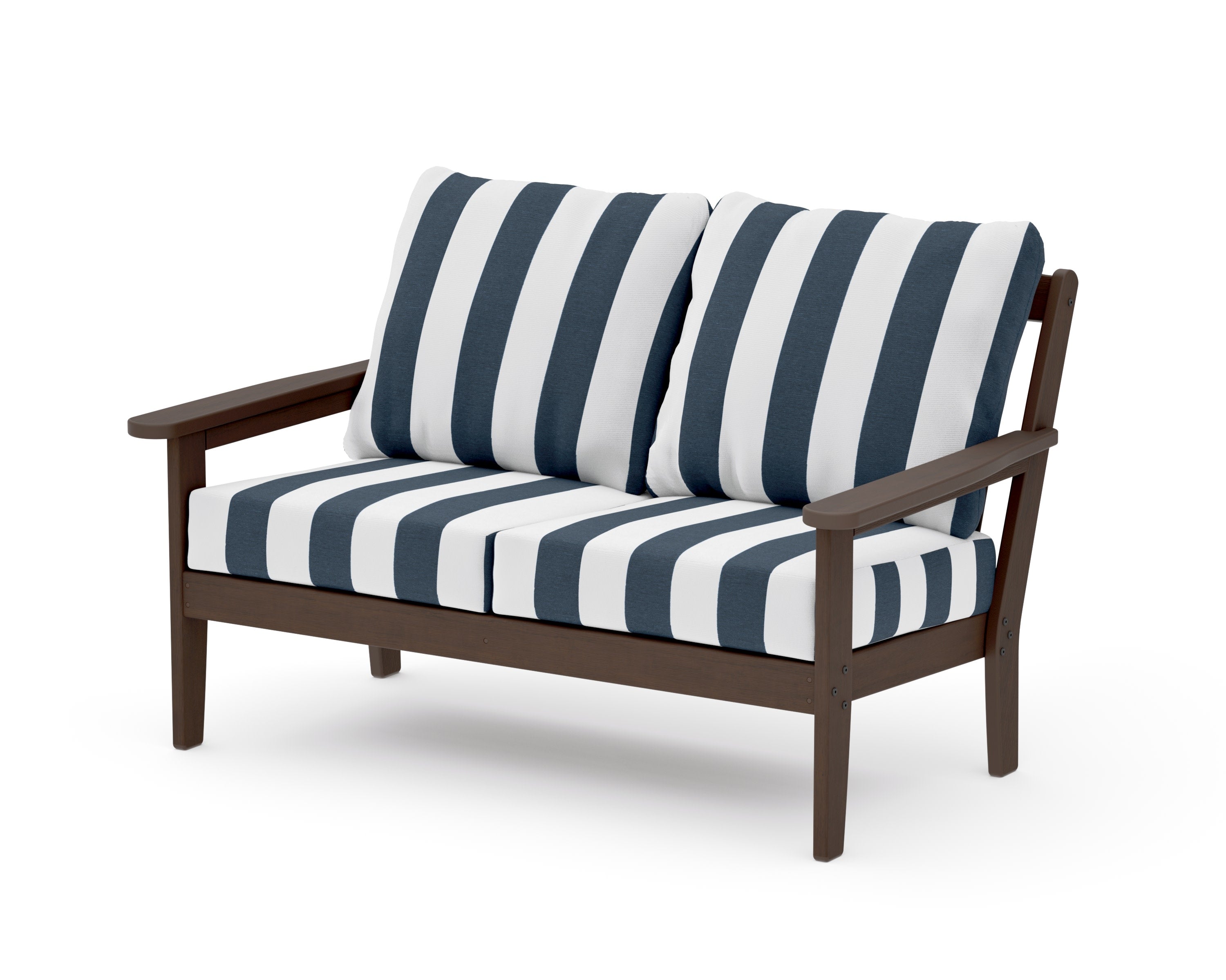 Cottage Deep Seating Loveseat in Kona / Cabana Stripe Marine Indigo