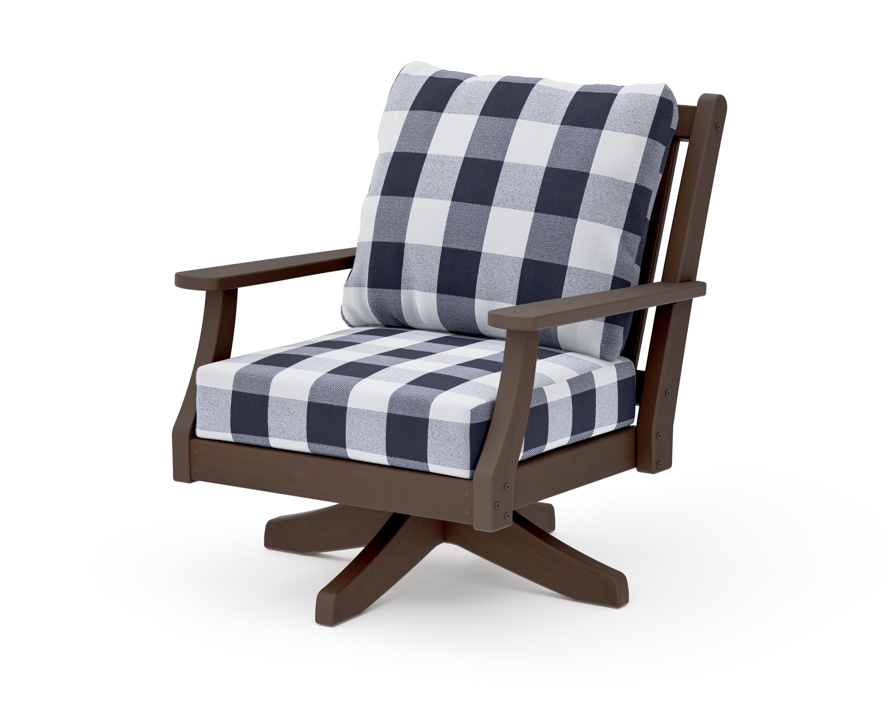 Wovendale Deep Seating Swivel Chair in Kona / Buffalo Plaid Navy