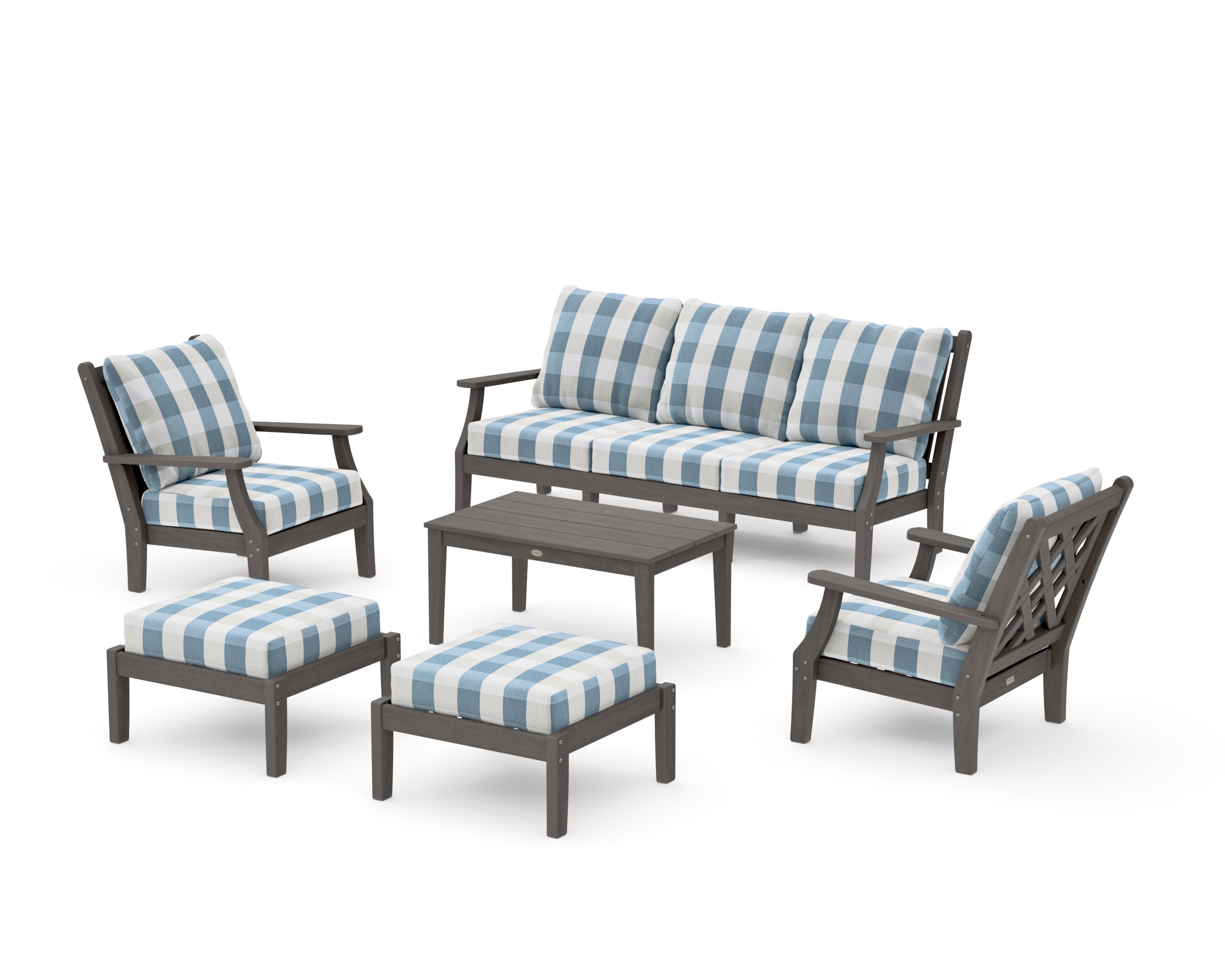 Wovendale 6-Piece Lounge Sofa Set in Driftwood / Buffalo Plaid Sky Blue