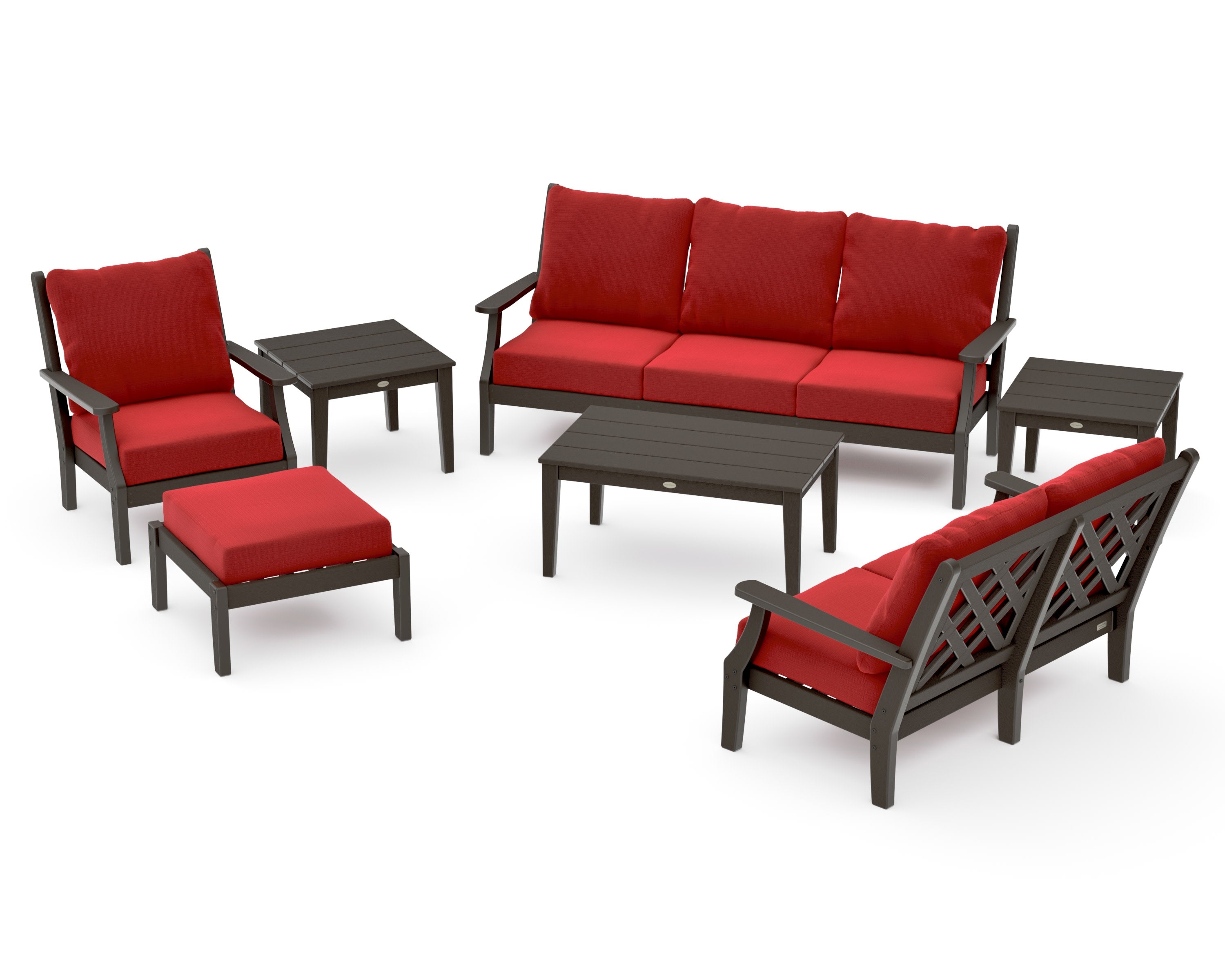 Wovendale 7-Piece Deep Seating Set in Vintage Coffee / Crimson Linen