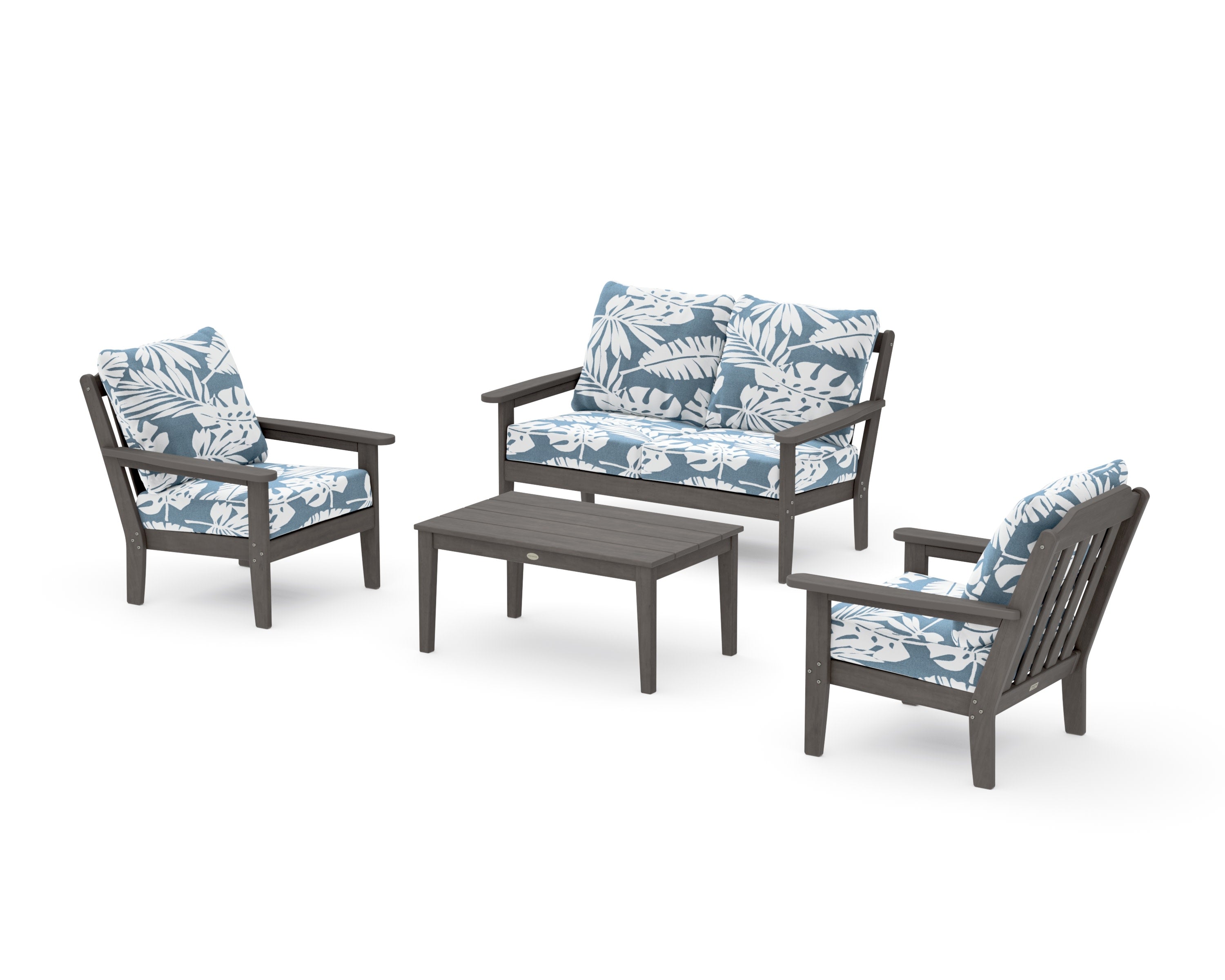Cottage 4-Piece Deep Seating Set with Loveseat in Driftwood / Leaf Sky Blue