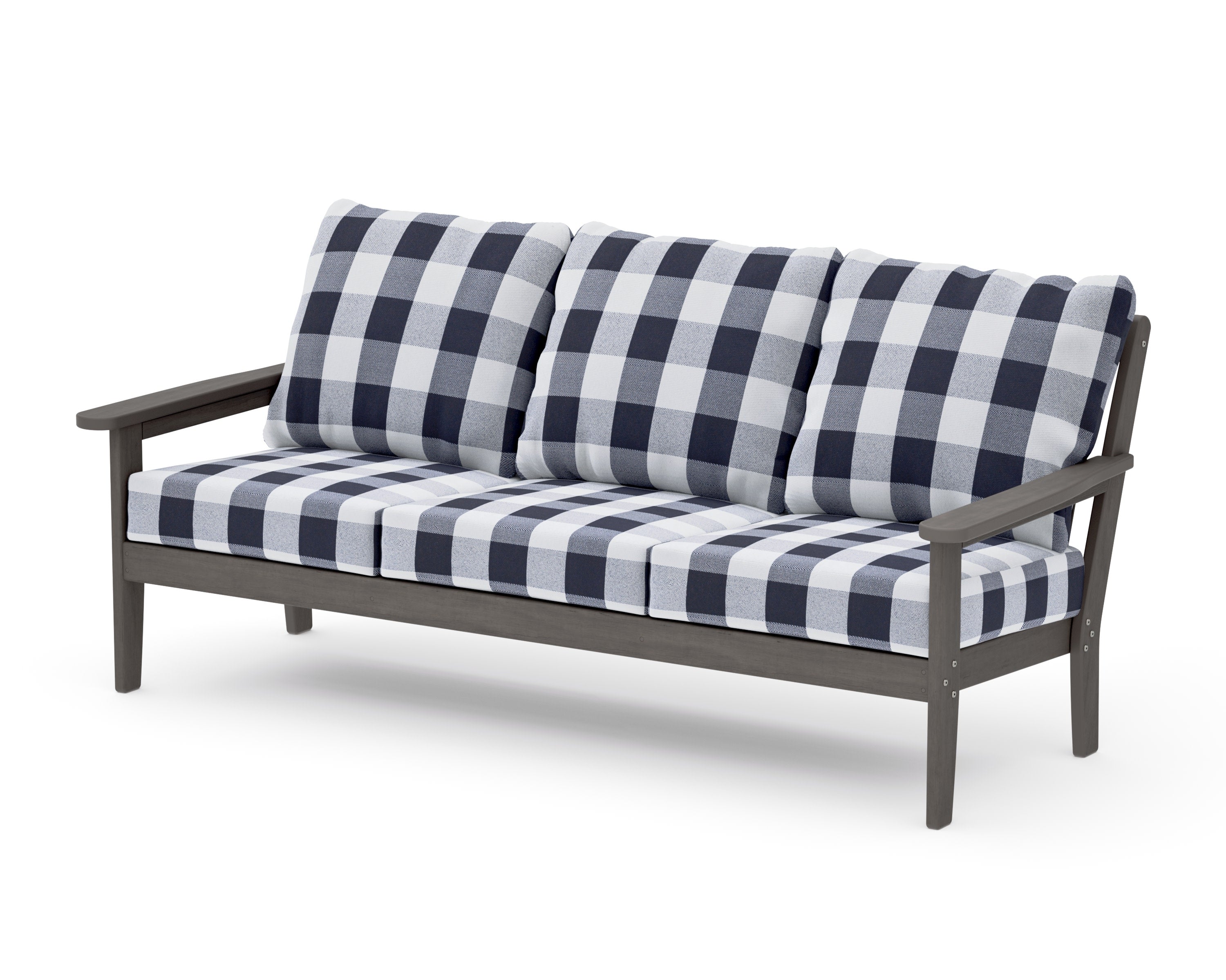 Cottage Deep Seating Sofa in Driftwood / Buffalo Plaid Navy