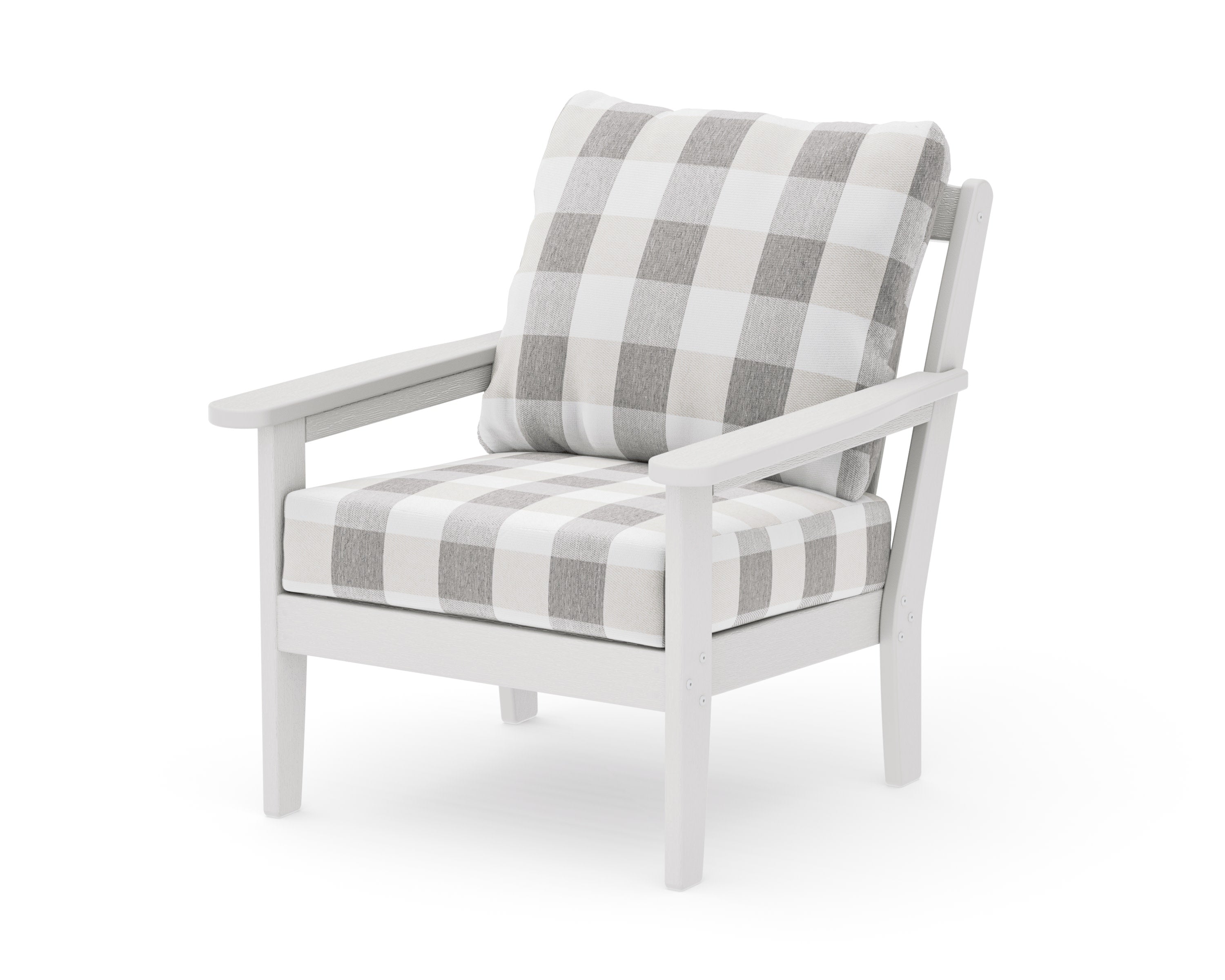 Cottage Deep Seating Chair in Vintage White / Buffalo Plaid Grey Mist