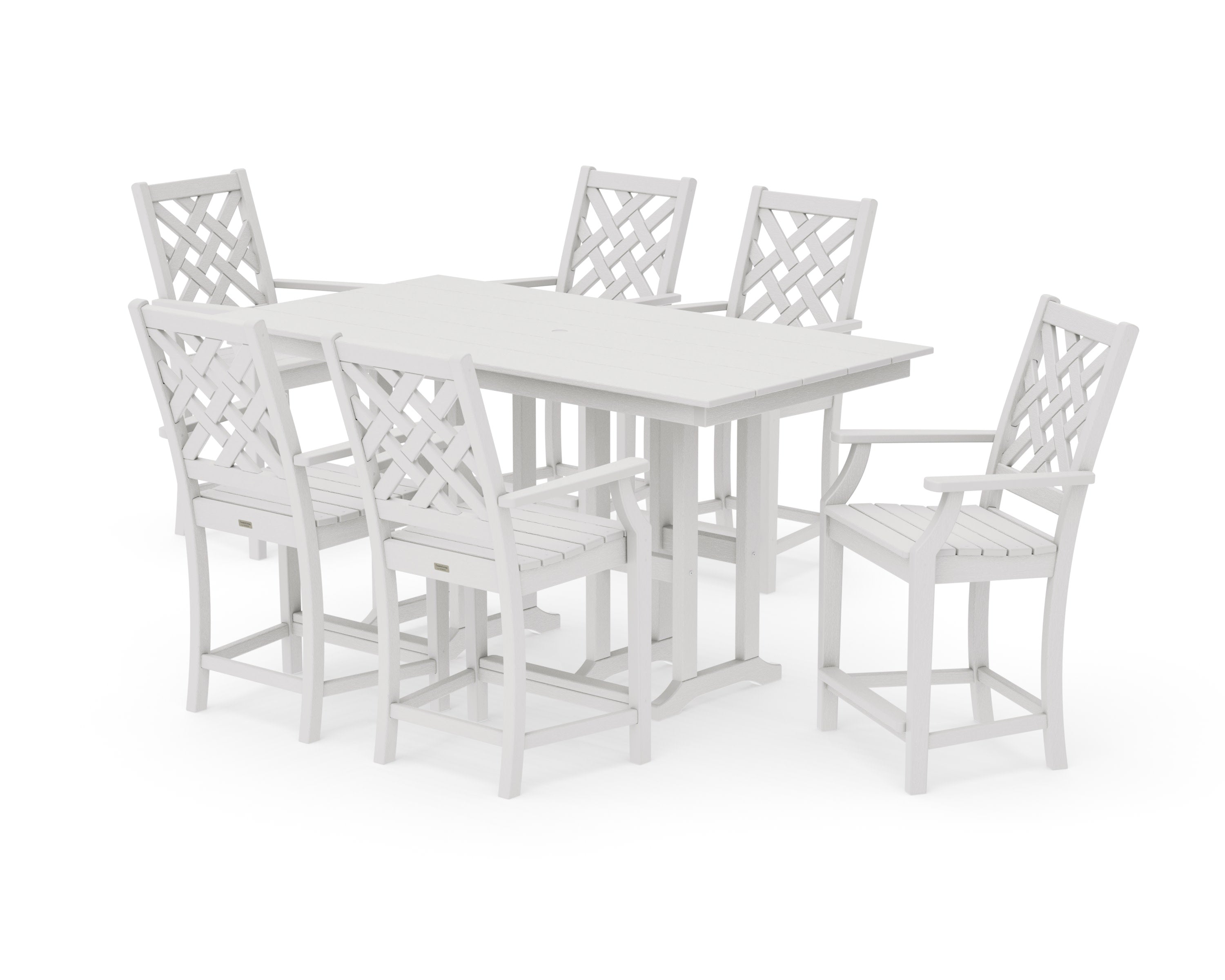 Wovendale Arm Chair 7-Piece Farmhouse Counter Set in Vintage White