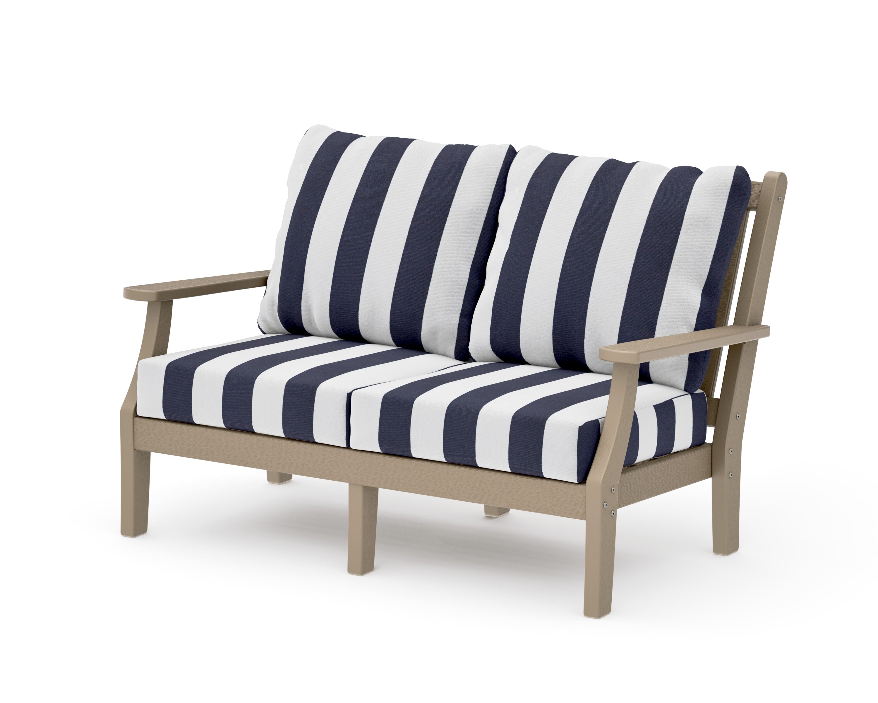 Wovendale Deep Seating Loveseat in Vintage Sahara / Cabana Stripe Navy