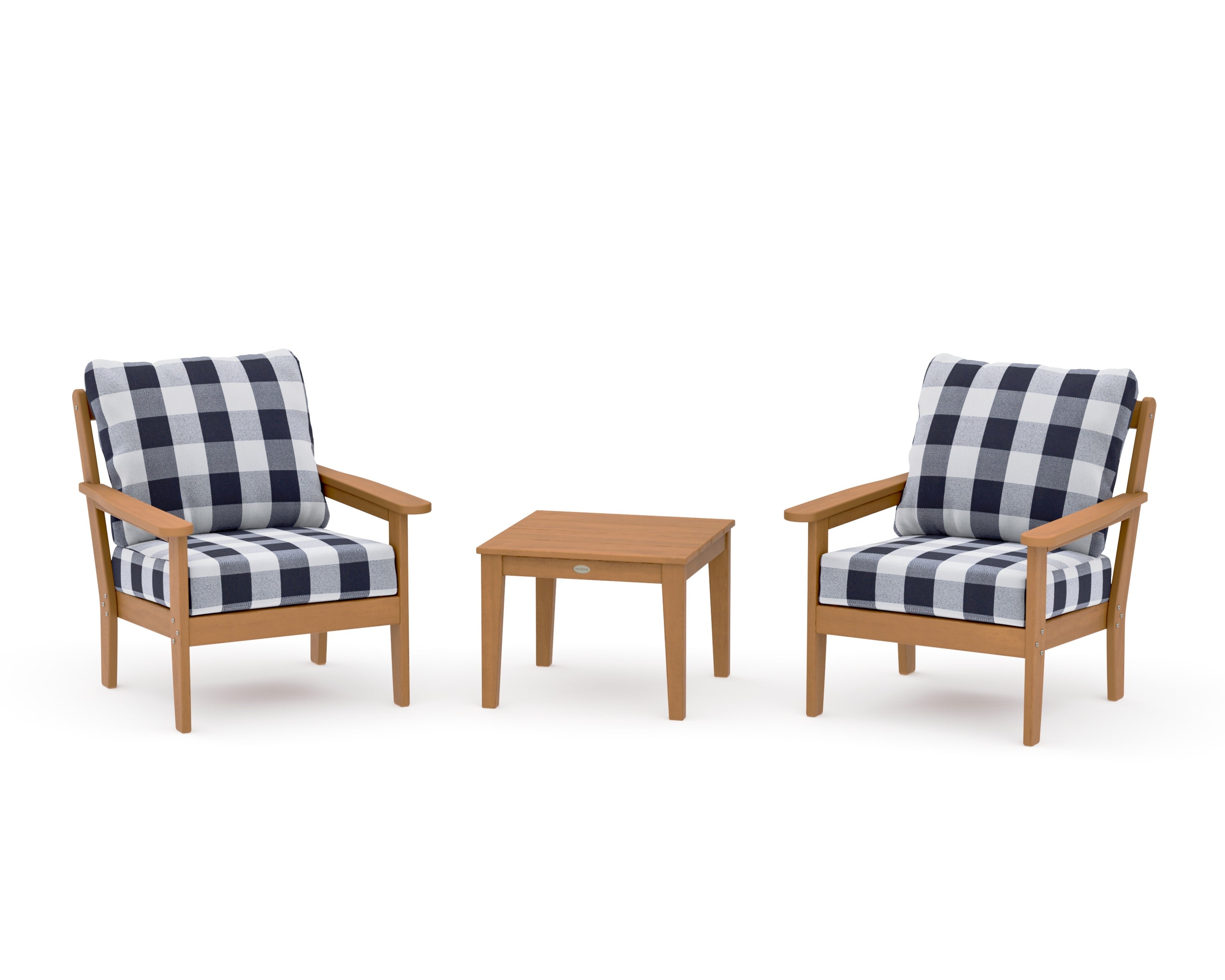 Cottage 3-Piece Deep Seating Set in Natural / Buffalo Plaid Navy