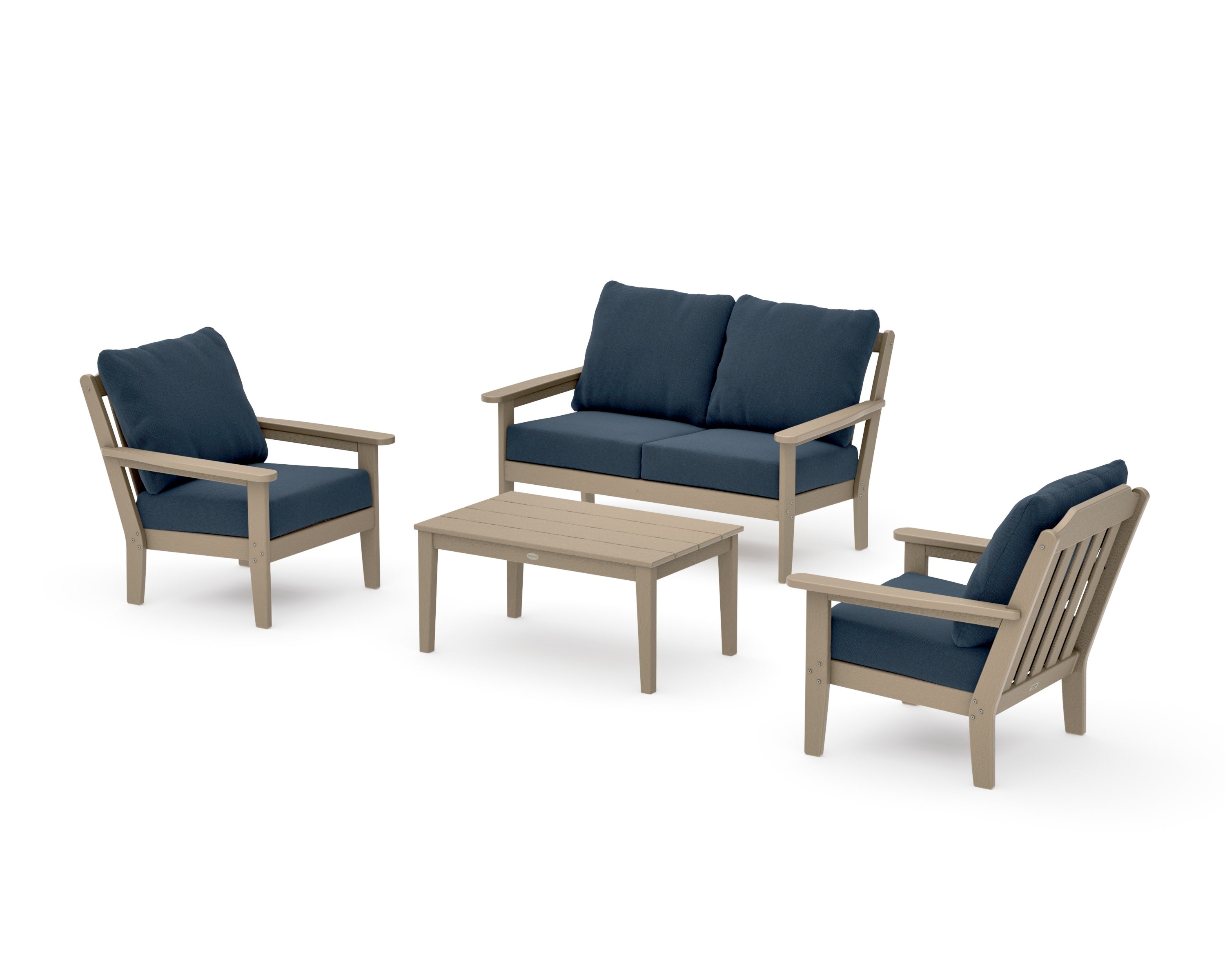 Cottage 4-Piece Deep Seating Set with Loveseat in Vintage Sahara / Marine Indigo