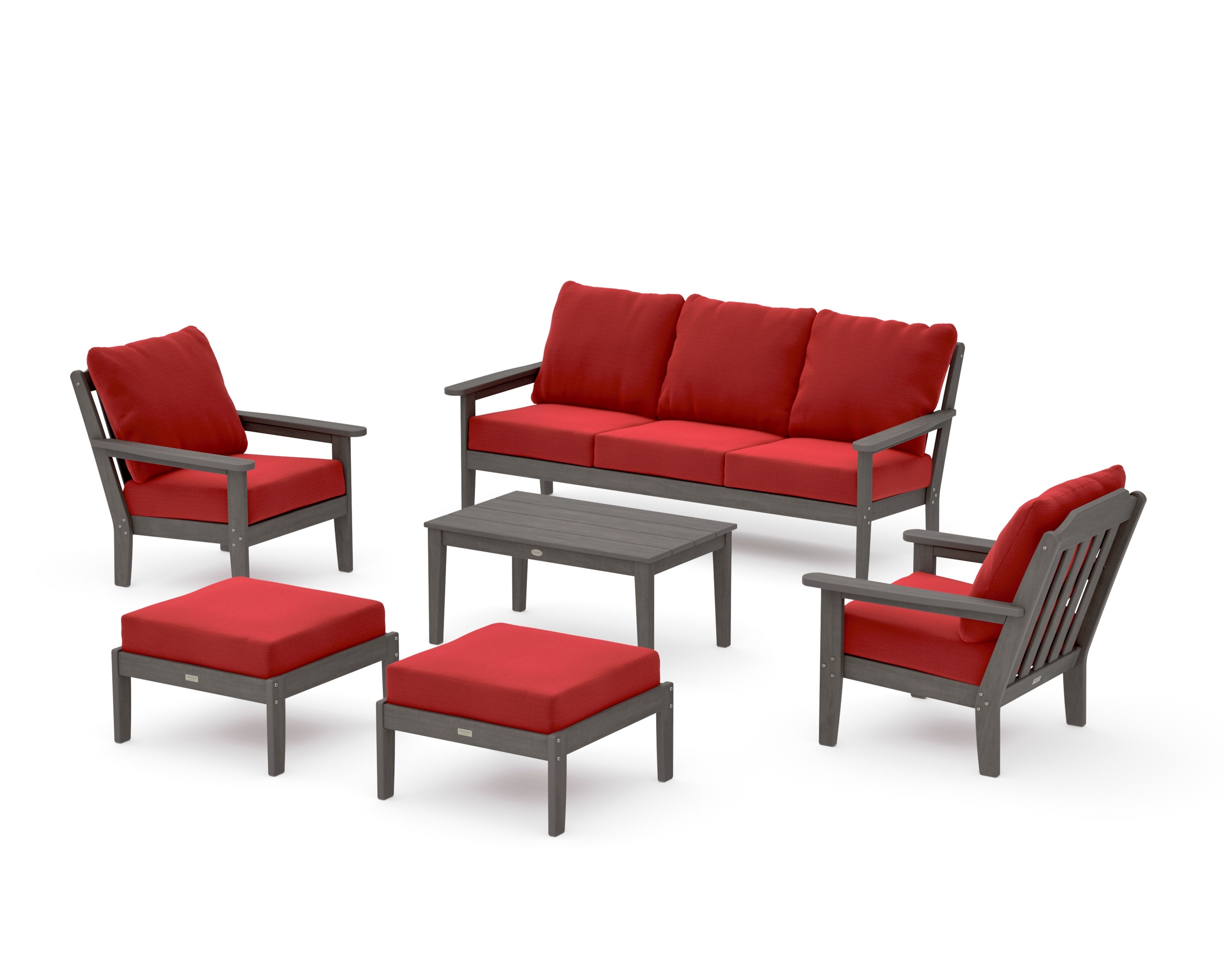 Cottage 6-Piece Lounge Sofa Set in Driftwood / Crimson Linen