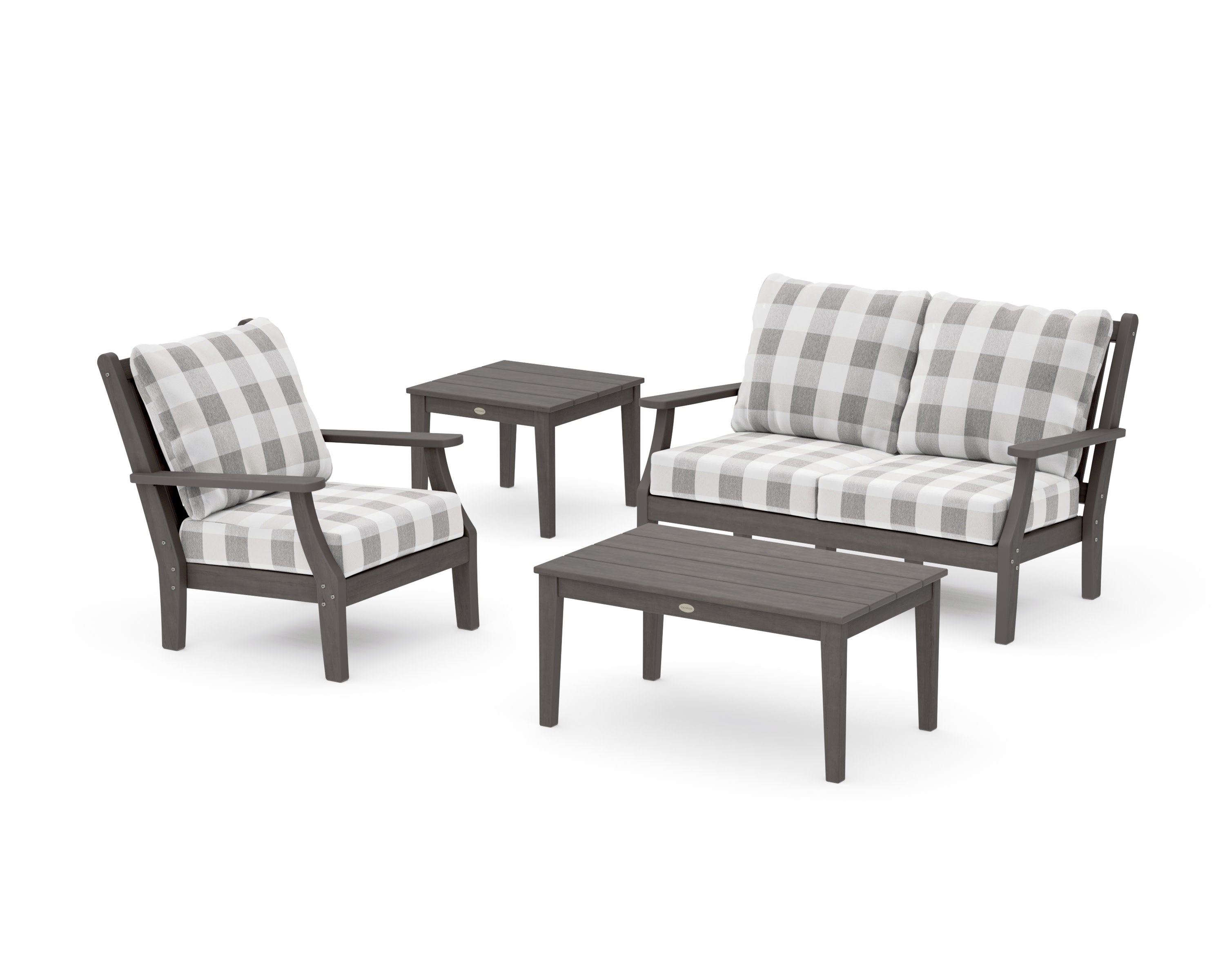 Wovendale 4-Piece Deep Seating Set in Driftwood / Buffalo Plaid Grey Mist