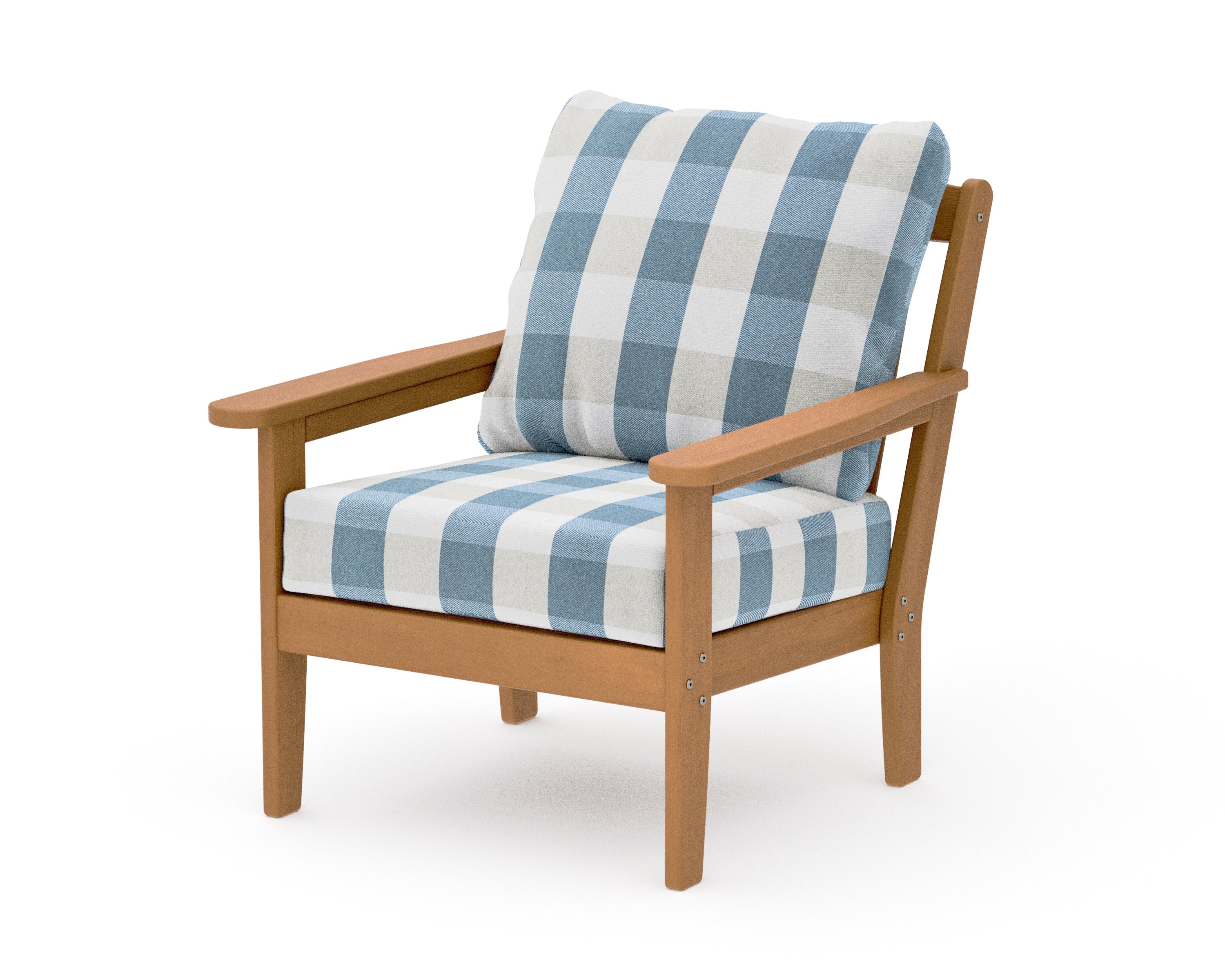 Cottage Deep Seating Chair in Natural / Buffalo Plaid Sky Blue