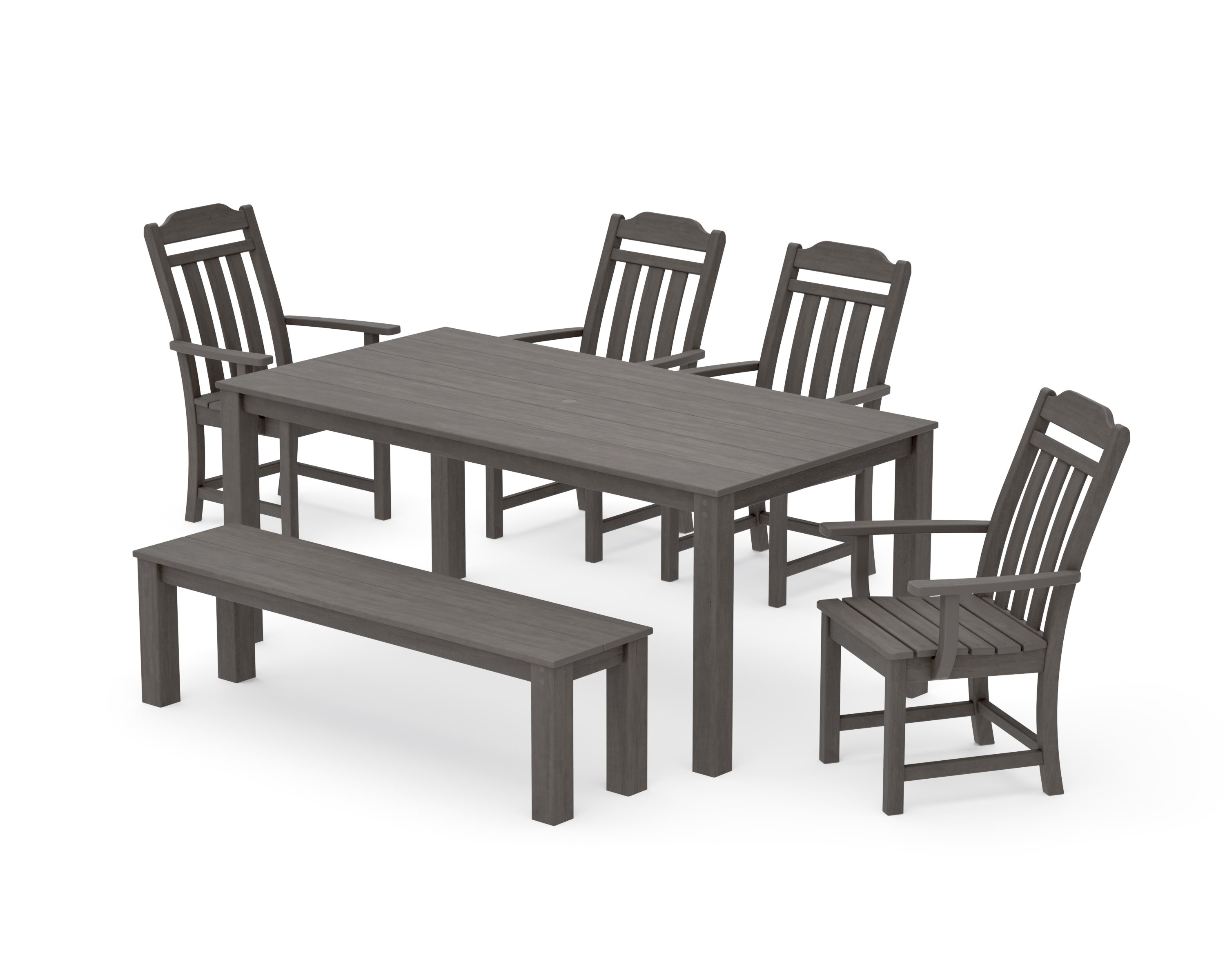 Cottage 6-Piece Parsons Dining Set with Bench in Driftwood