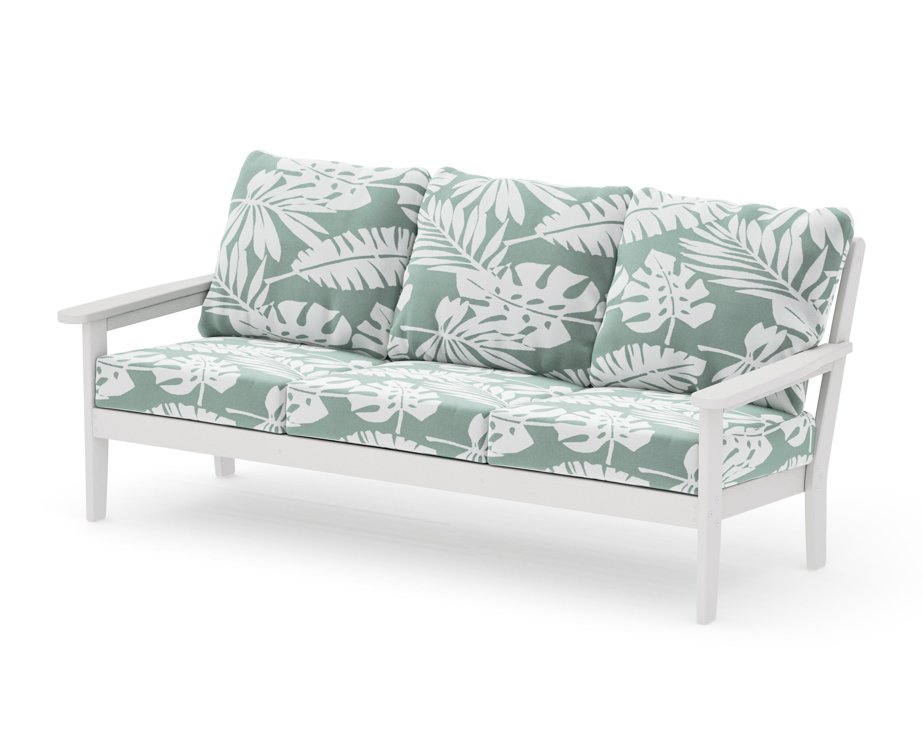 Cottage Deep Seating Sofa in Vintage White / Leaf Glacier Spa