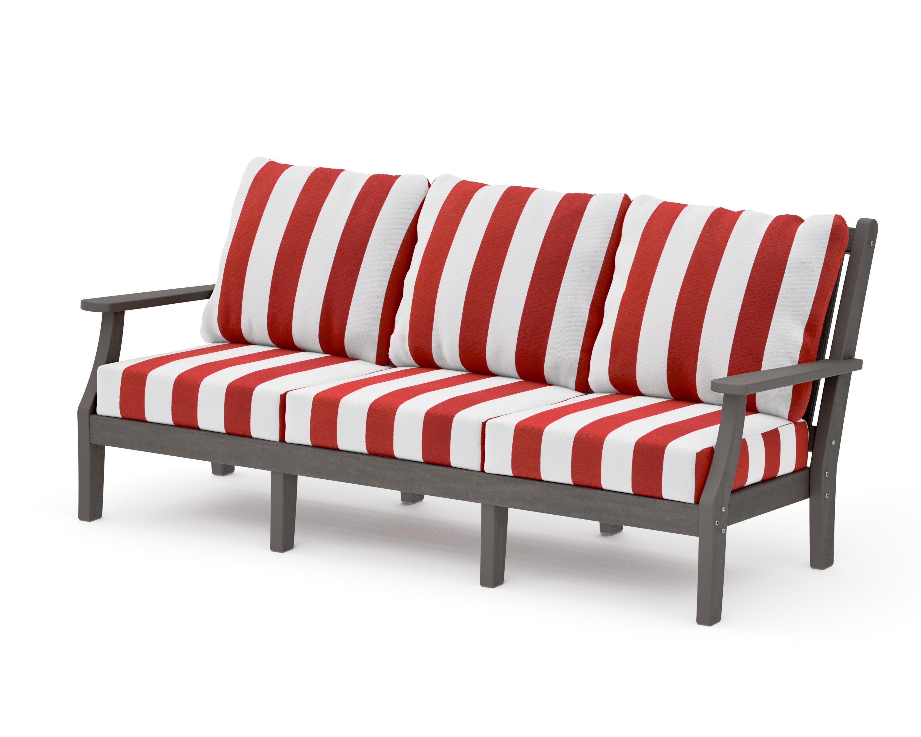 Wovendale Deep Seating Sofa in Driftwood / Cabana Stripe Crimson