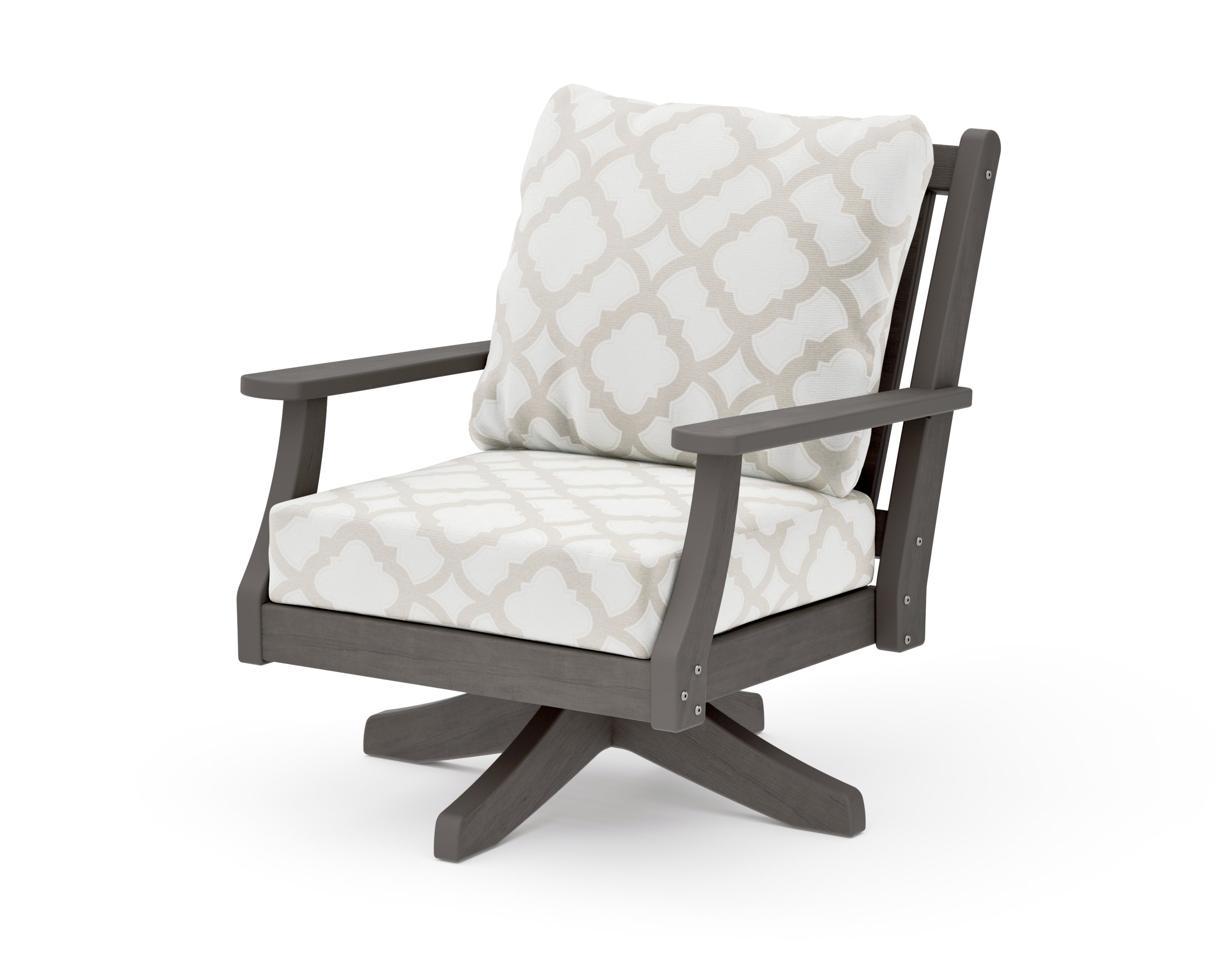 Wovendale Deep Seating Swivel Chair in Driftwood / Trellis Dune Burlap
