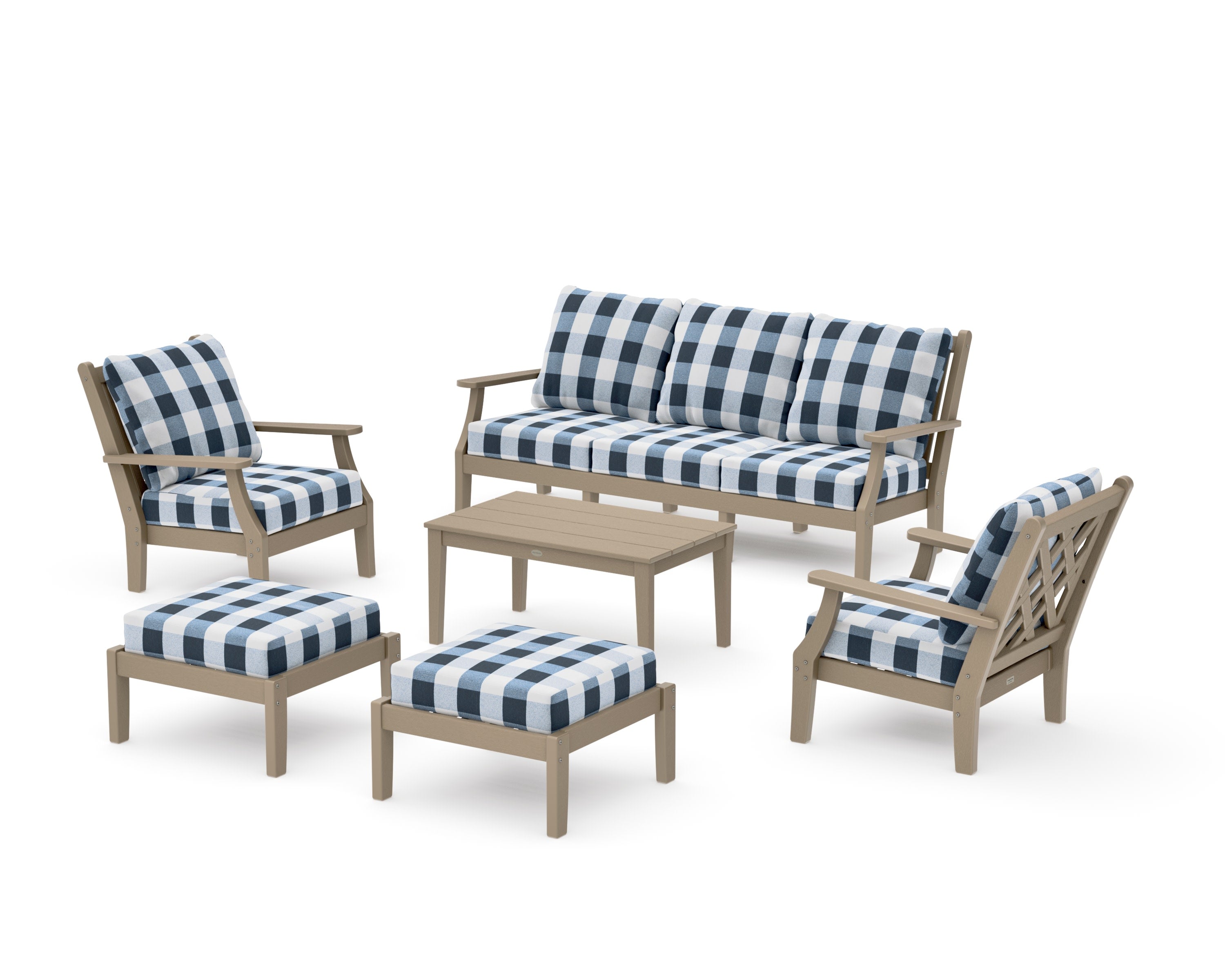 Wovendale 6-Piece Lounge Sofa Set in Vintage Sahara / Buffalo Plaid Marine Indigo