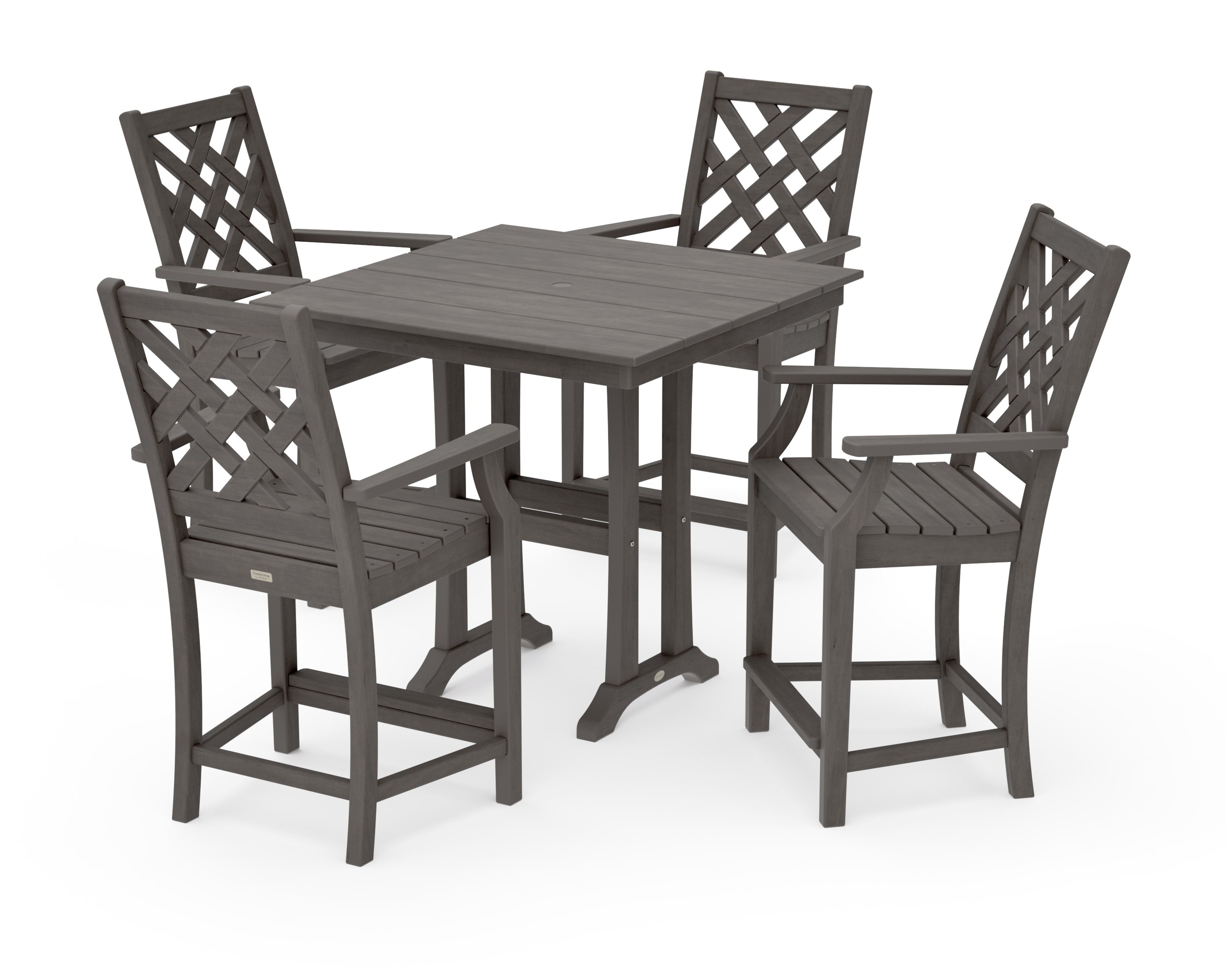 Wovendale 5-Piece Farmhouse Counter Set with Trestle Legs in Driftwood
