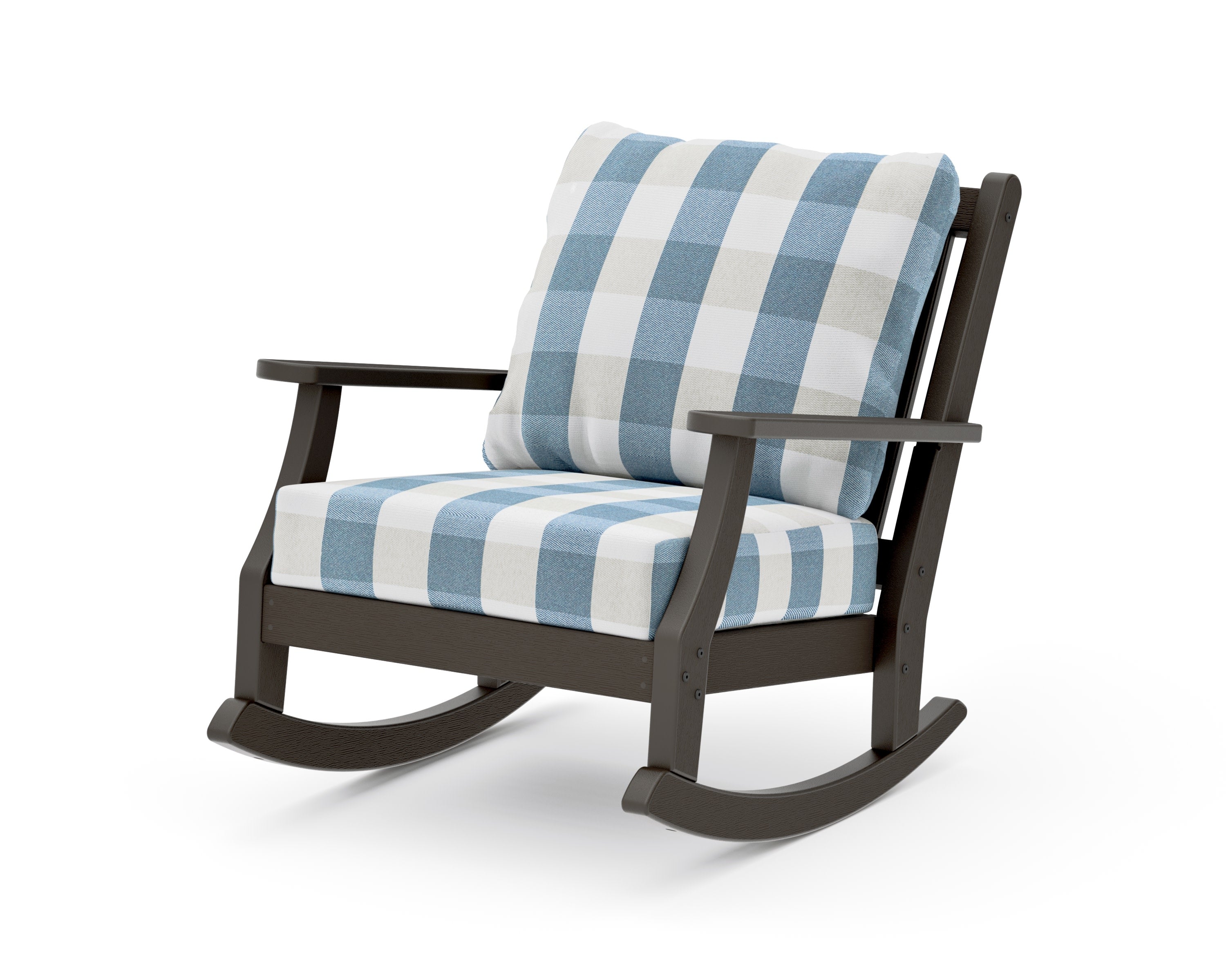 Wovendale Deep Seating Rocking Chair in Vintage Coffee / Buffalo Plaid Sky Blue