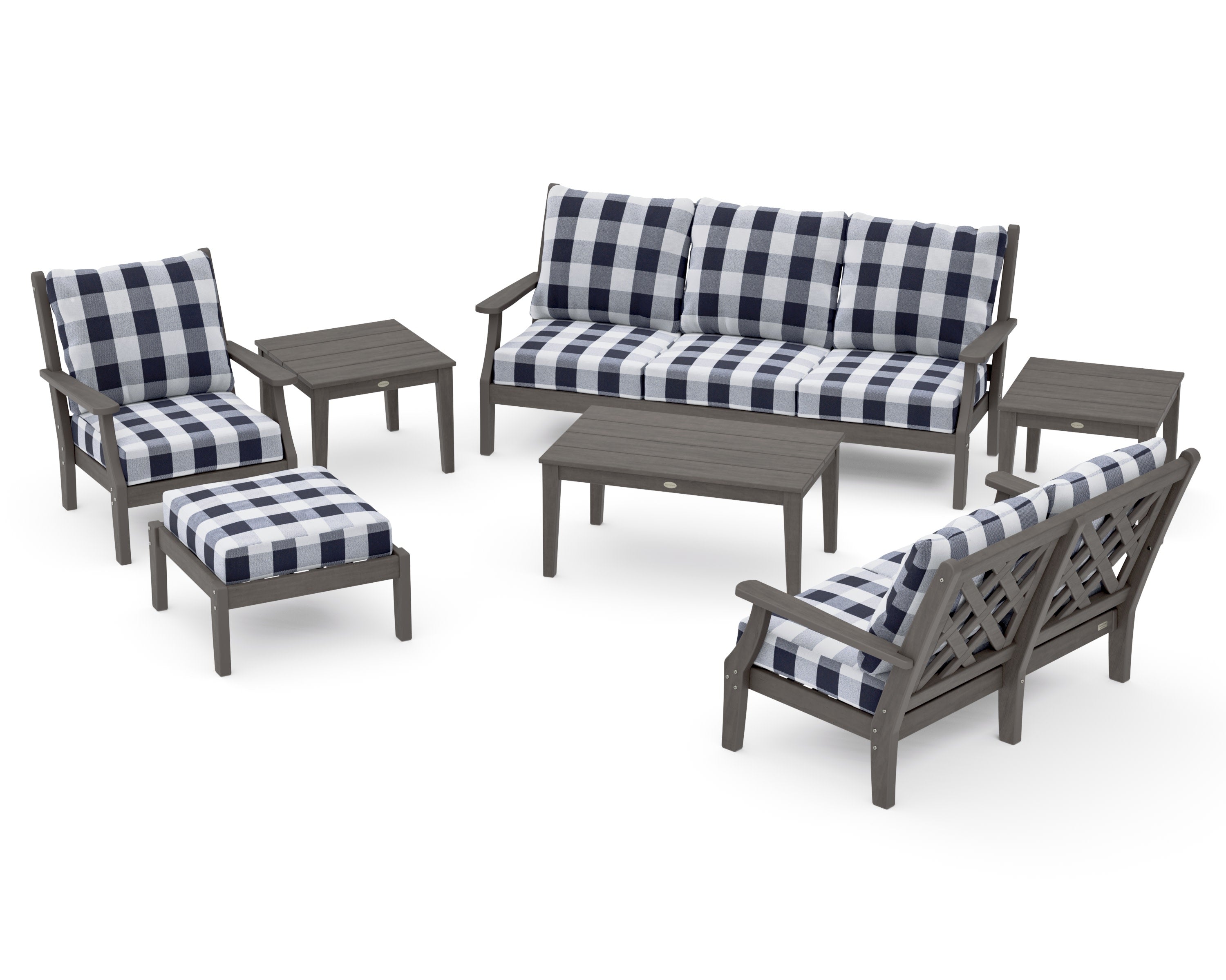Wovendale 7-Piece Deep Seating Set in Driftwood / Buffalo Plaid Navy