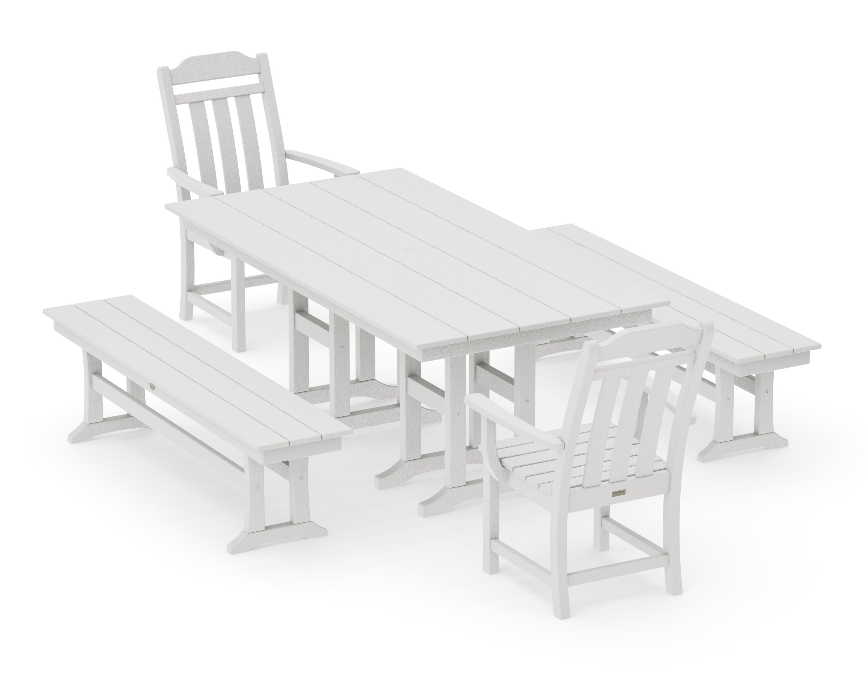 Cottage 5-Piece Farmhouse Dining Set with Benches in Vintage White