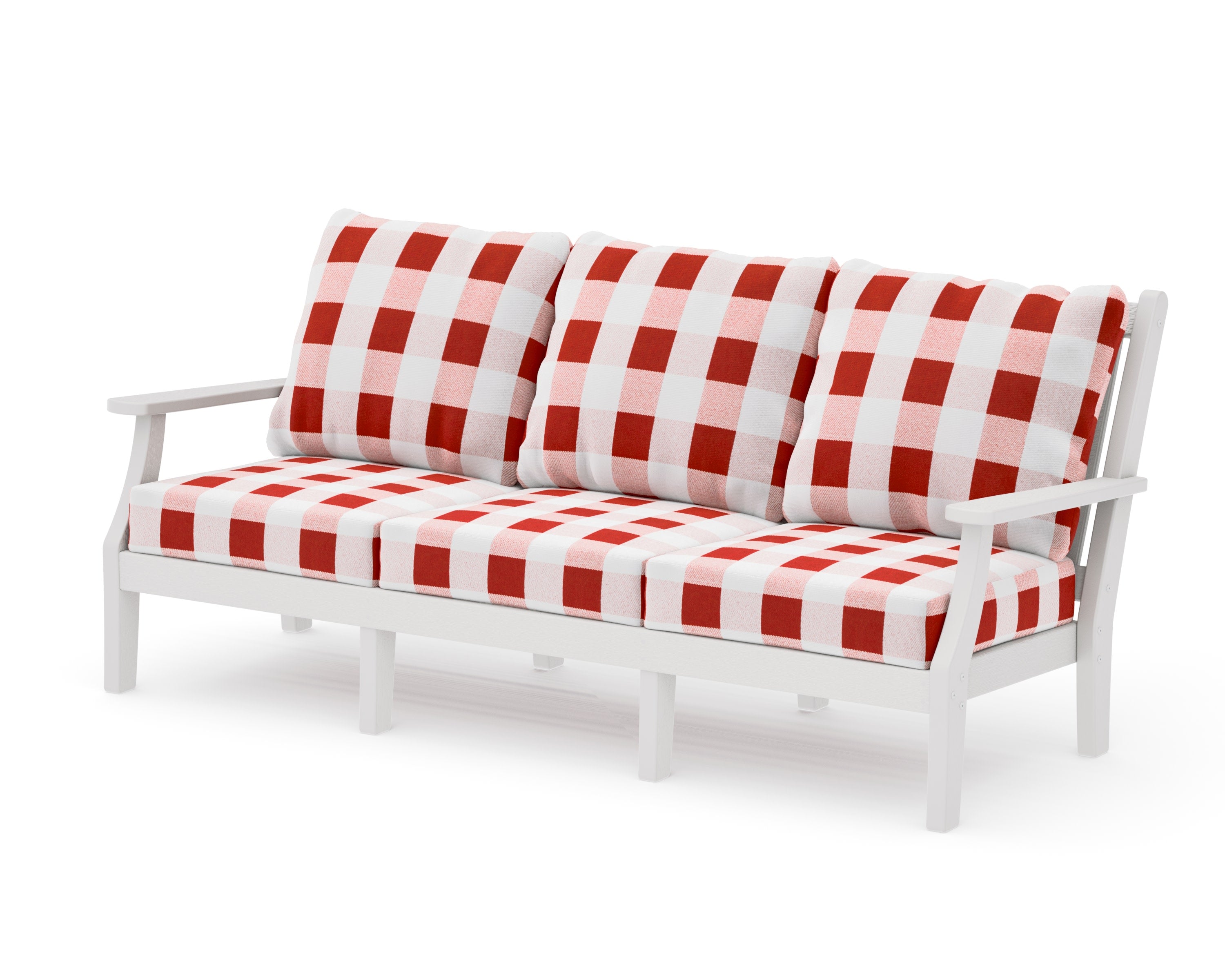 Wovendale Deep Seating Sofa in Vintage White / Buffalo Plaid Crimson