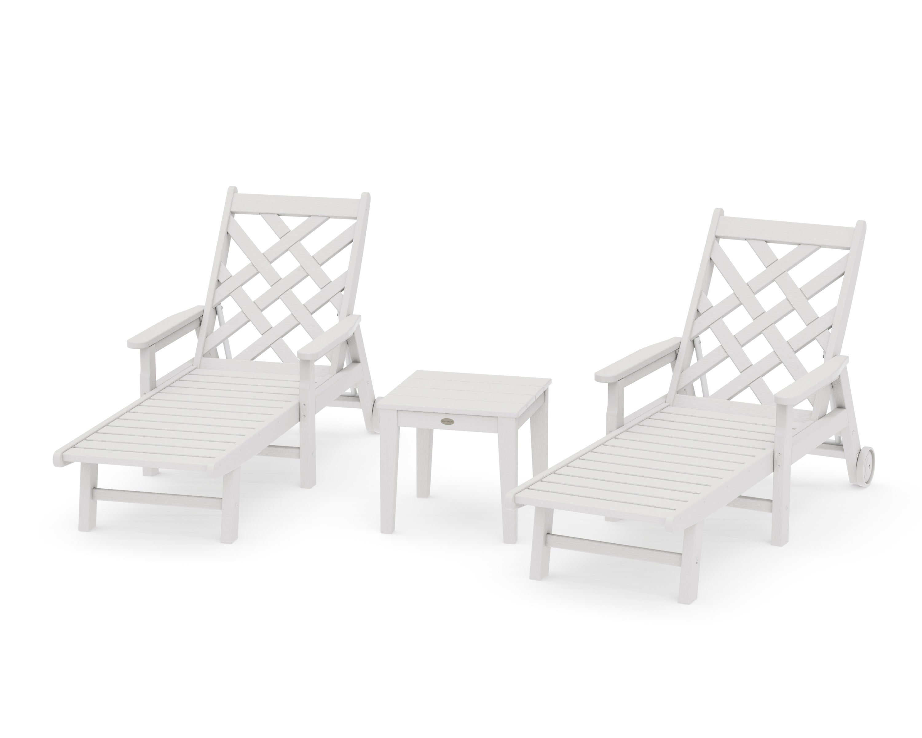 Wovendale 3-Piece Chaise Set with Arms and Wheels in Vintage White