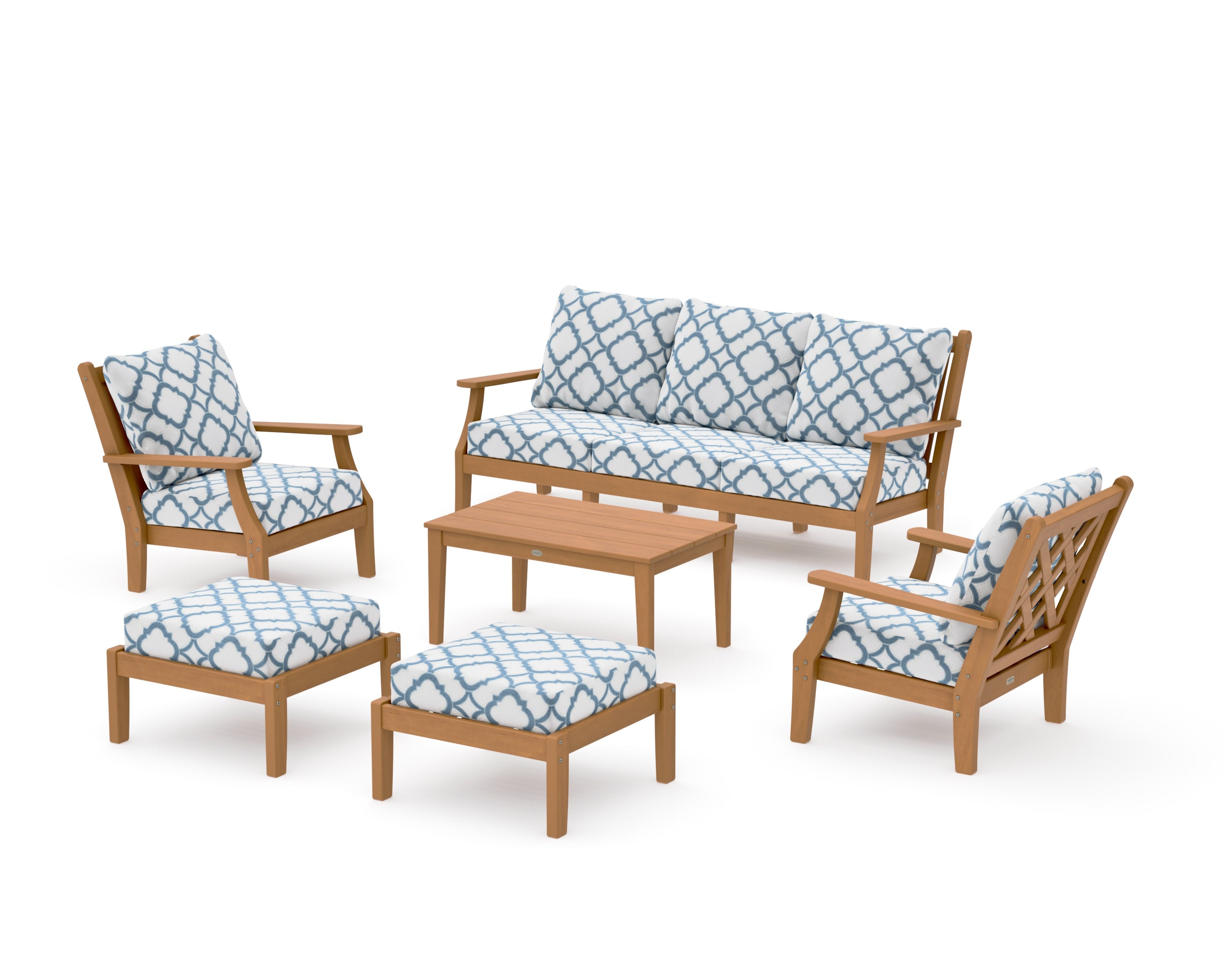 Wovendale 6-Piece Lounge Sofa Set in Natural / Trellis Sky Blue