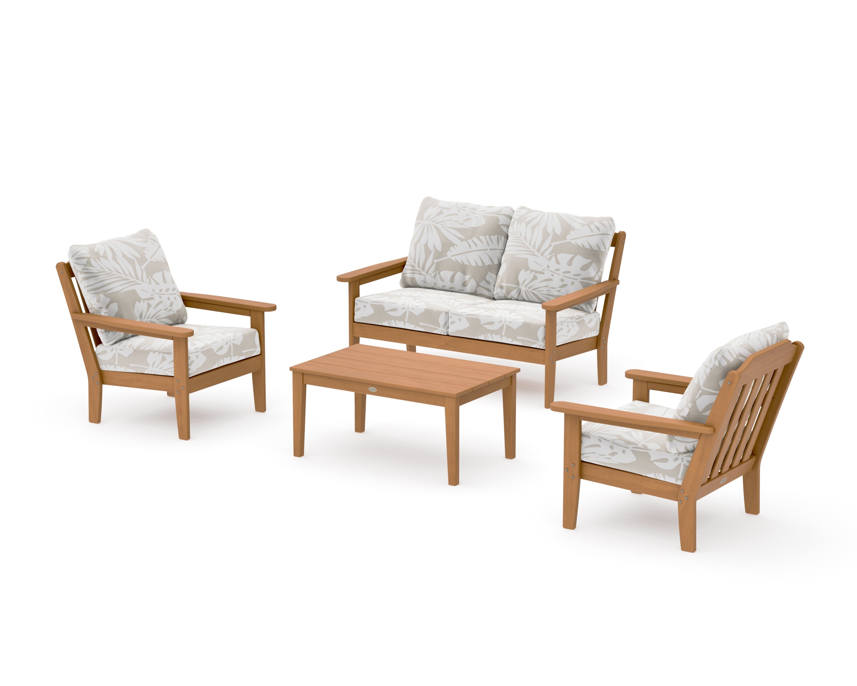 Cottage 4-Piece Deep Seating Set with Loveseat in Natural / Leaf Dune Burlap