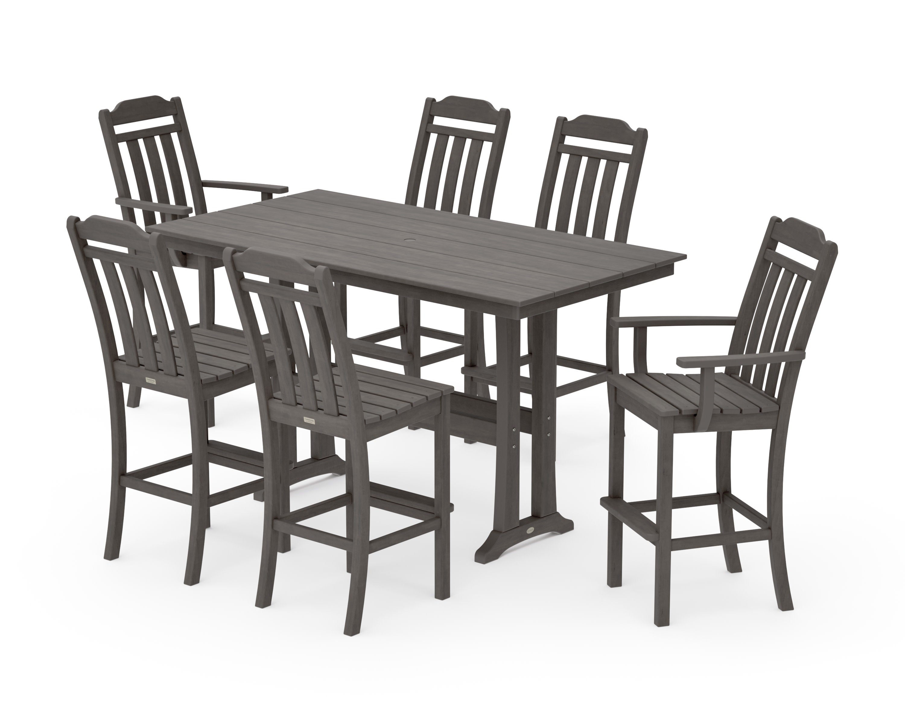 Cottage 7-Piece Farmhouse Bar Set with Trestle Legs in Driftwood