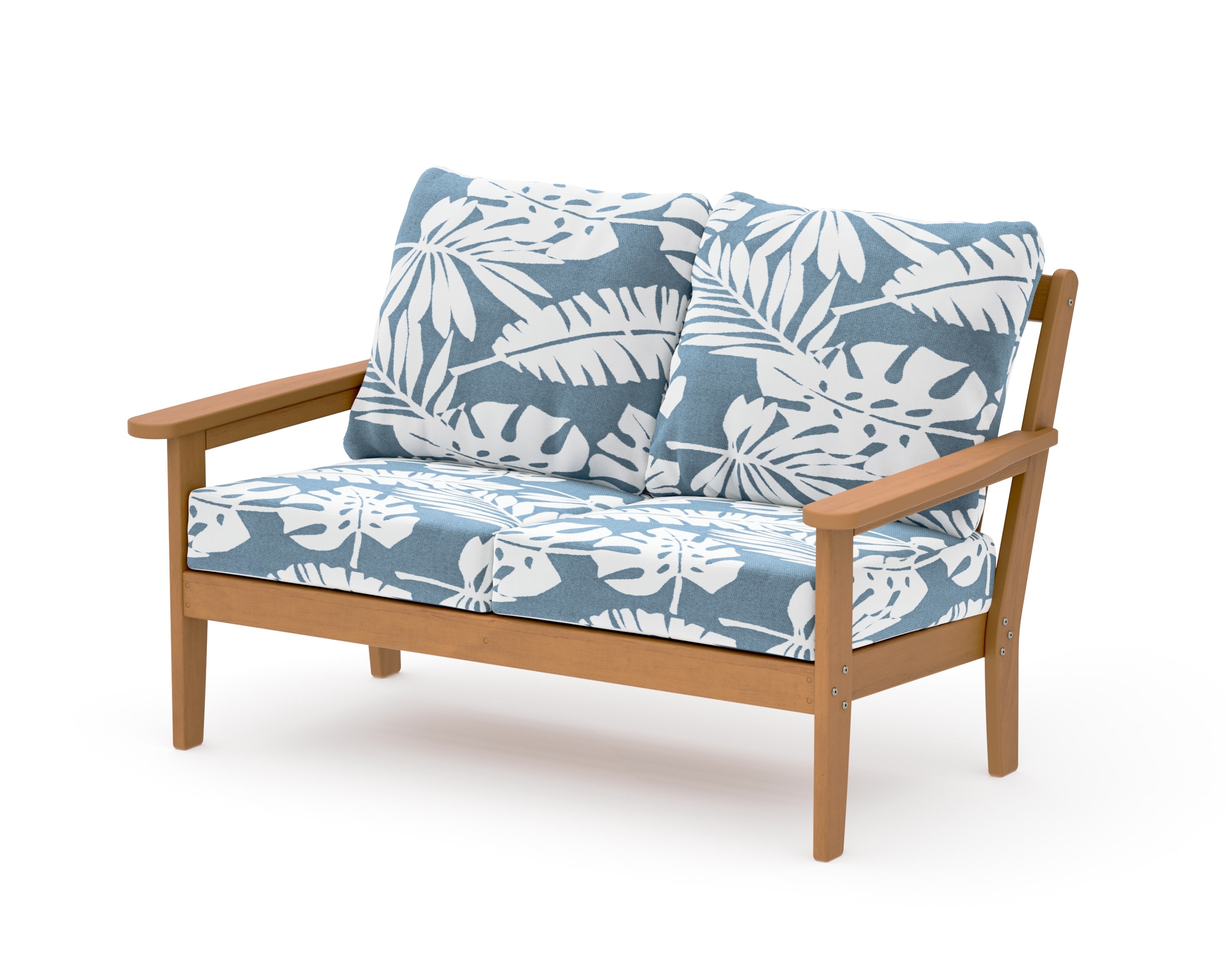 Cottage Deep Seating Loveseat in Natural / Leaf Sky Blue
