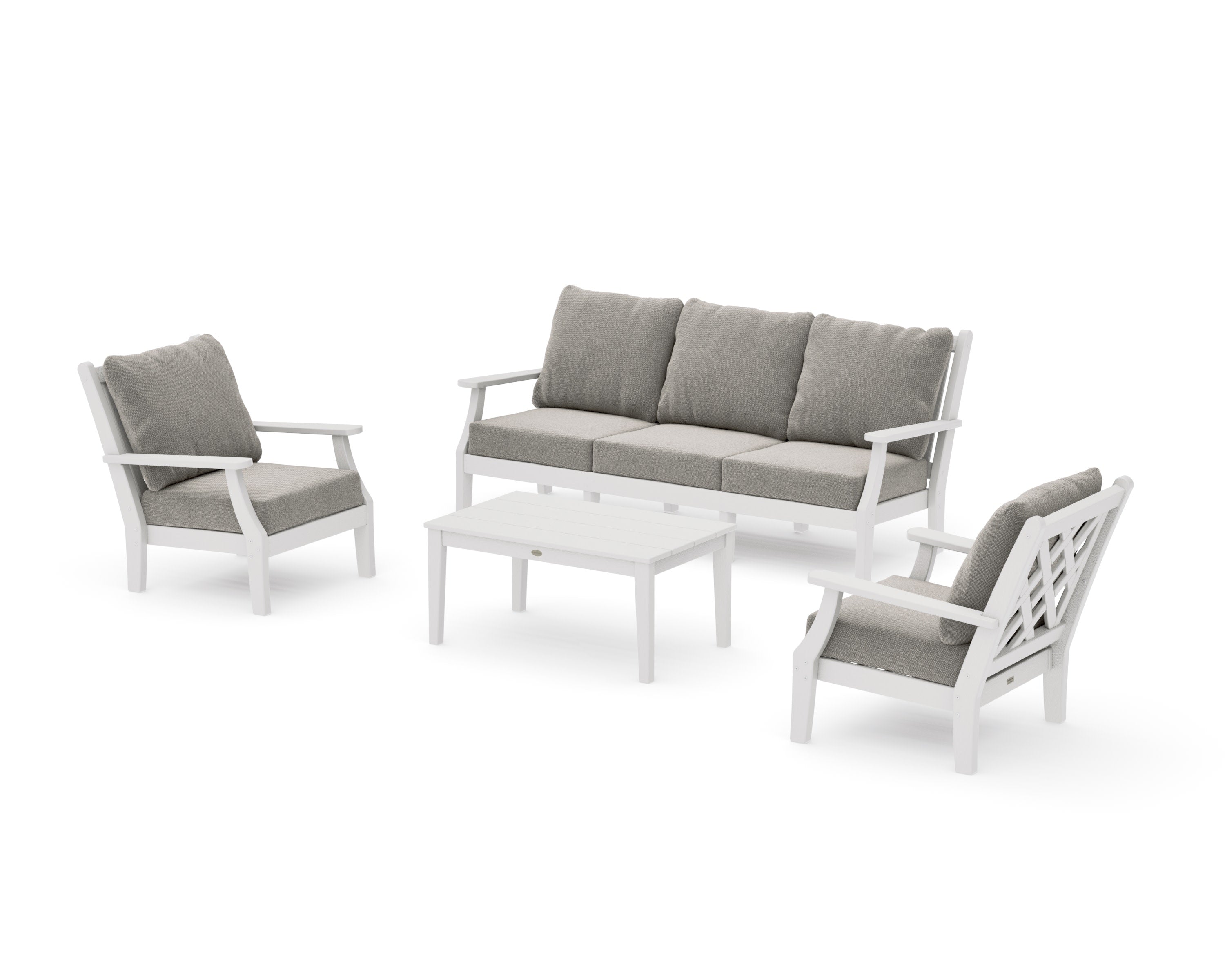 Wovendale 4-Piece Deep Seating Set with Sofa in Vintage White / Weathered Tweed