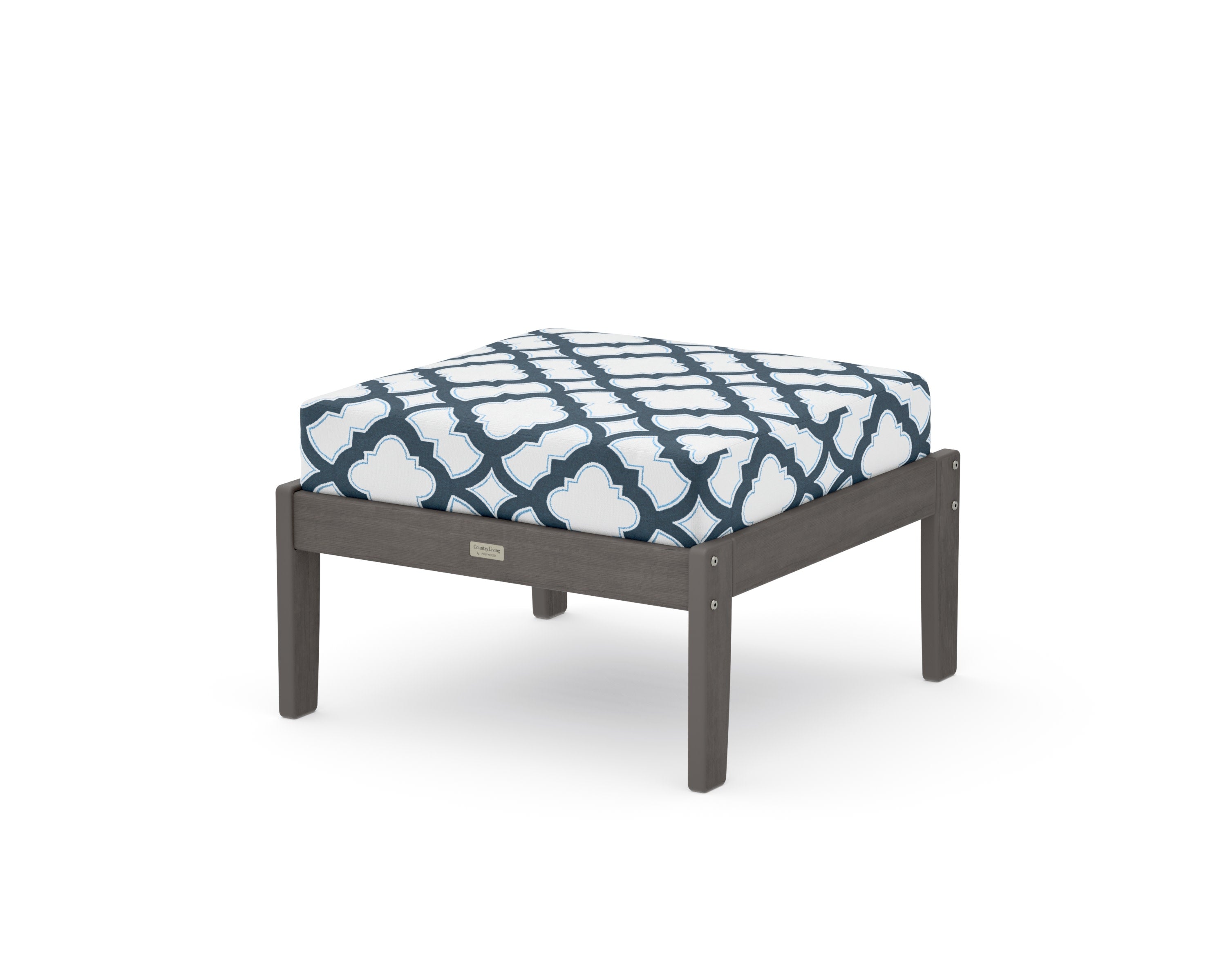 Cottage Deep Seating Ottoman in Driftwood / Trellis Marine Indigo