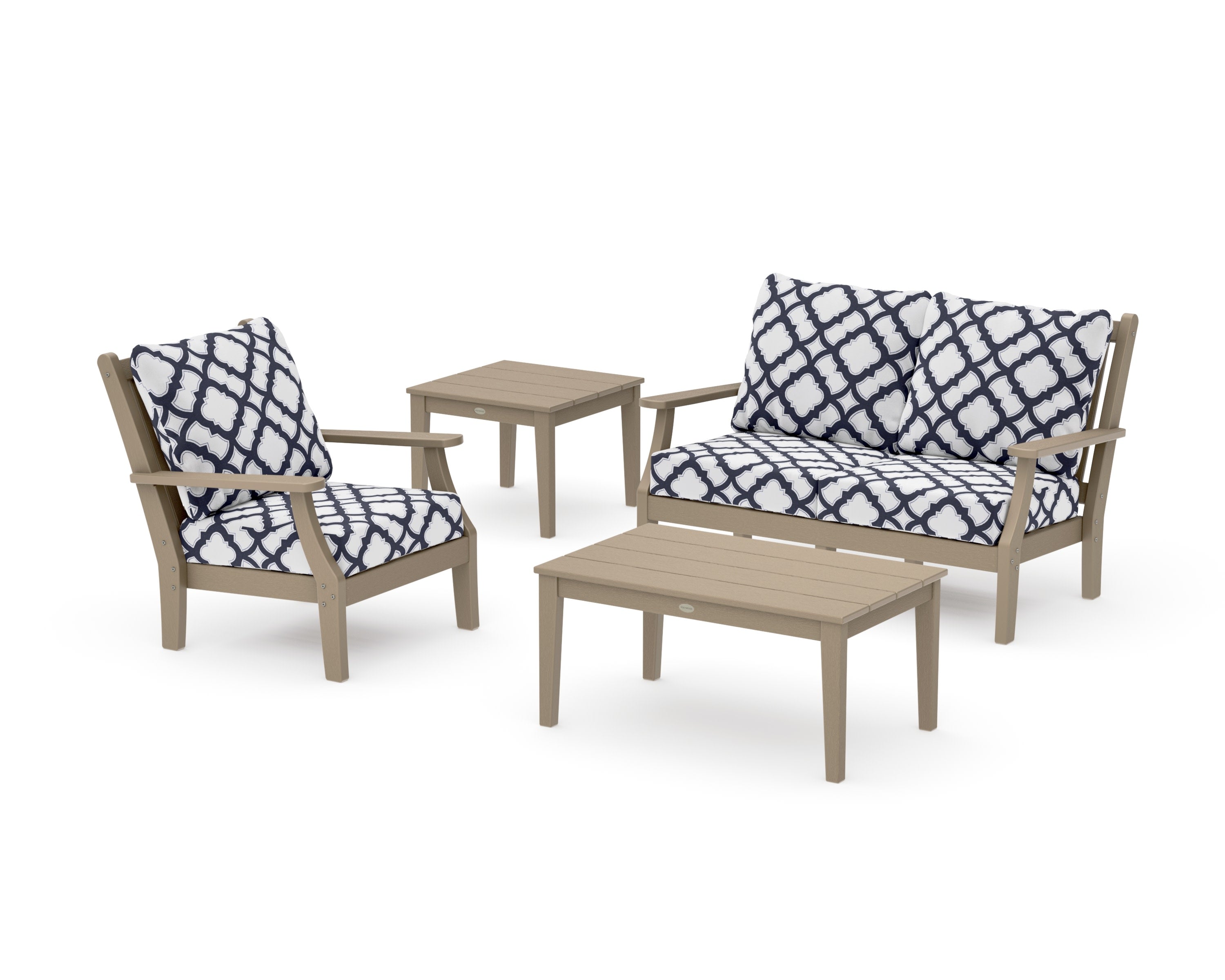 Wovendale 4-Piece Deep Seating Set in Vintage Sahara / Trellis Navy