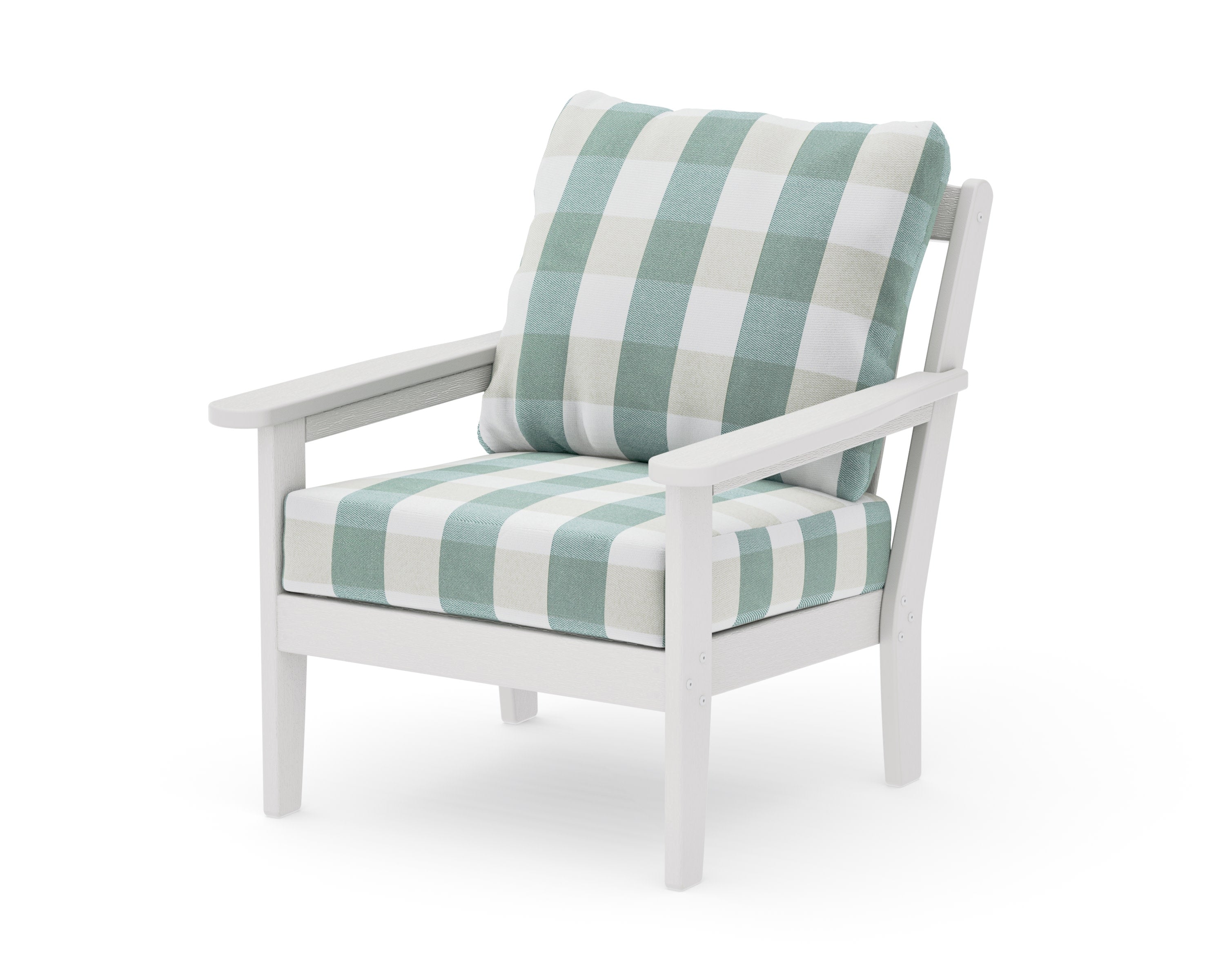 Cottage Deep Seating Chair in Vintage White / Buffalo Plaid Glacier Spa