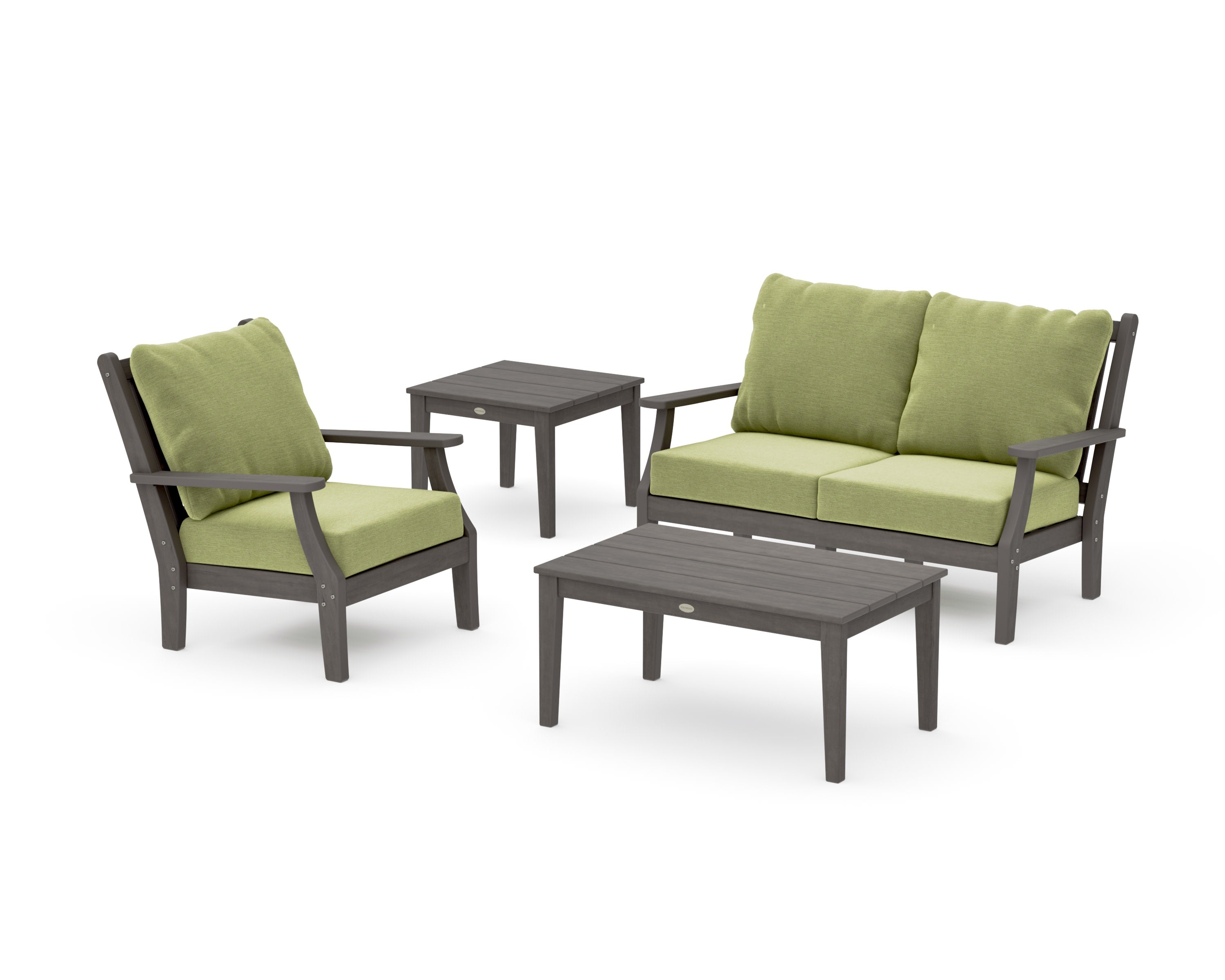 Wovendale 4-Piece Deep Seating Set in Driftwood / Chartreuse Boucle