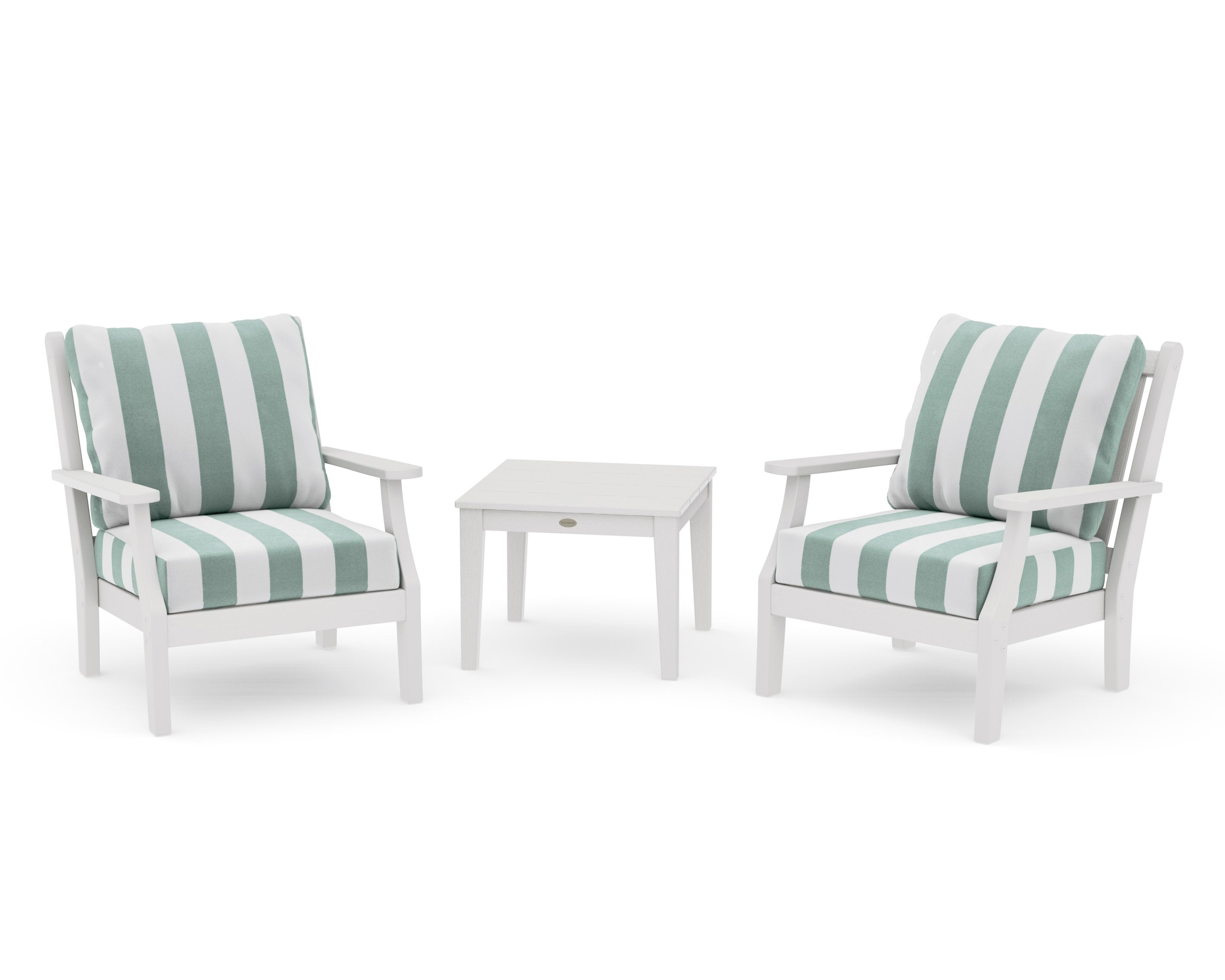 Wovendale 3-Piece Deep Seating Set in Vintage White / Cabana Stripe Glacier Spa