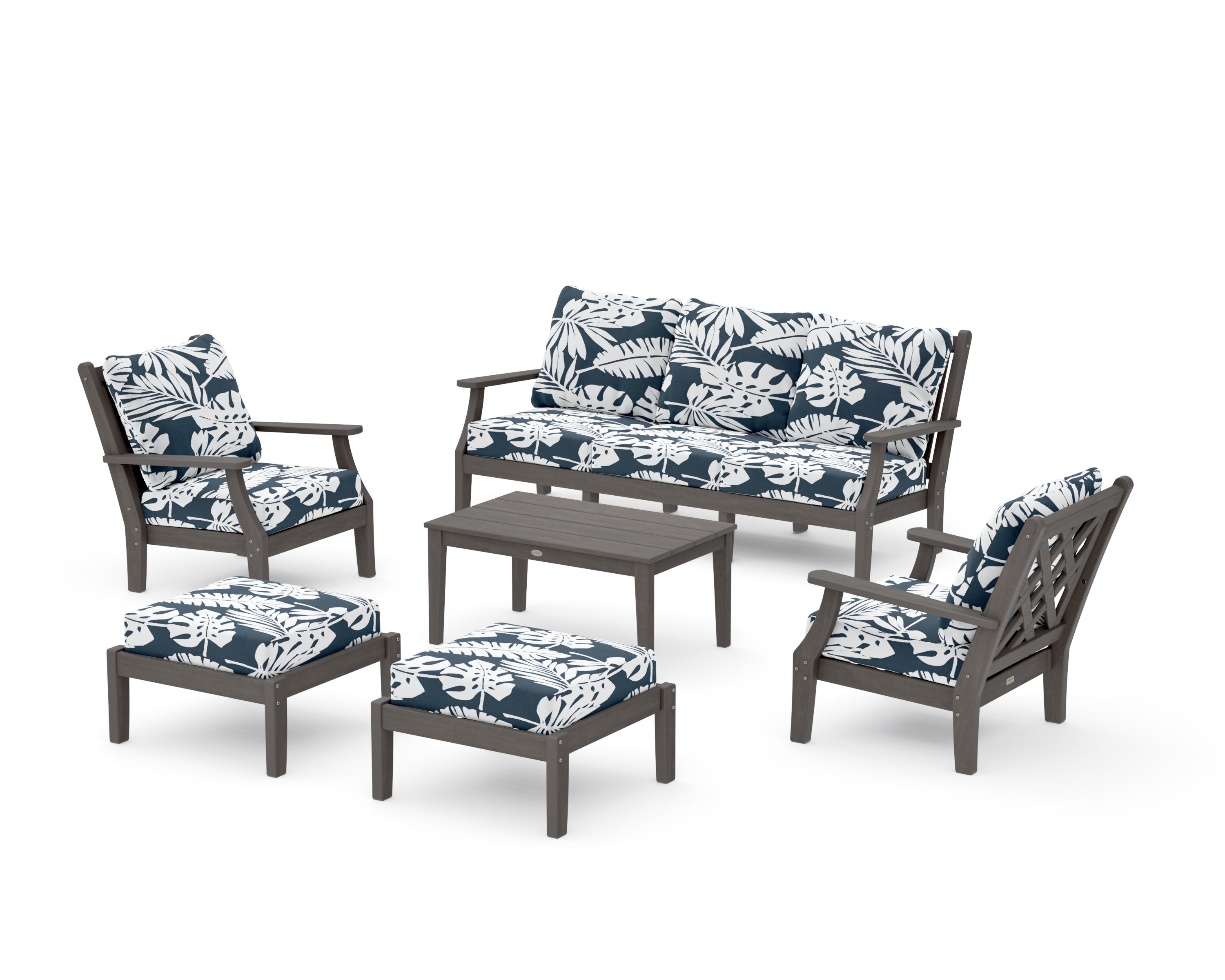Wovendale 6-Piece Lounge Sofa Set in Driftwood / Leaf Marine Indigo