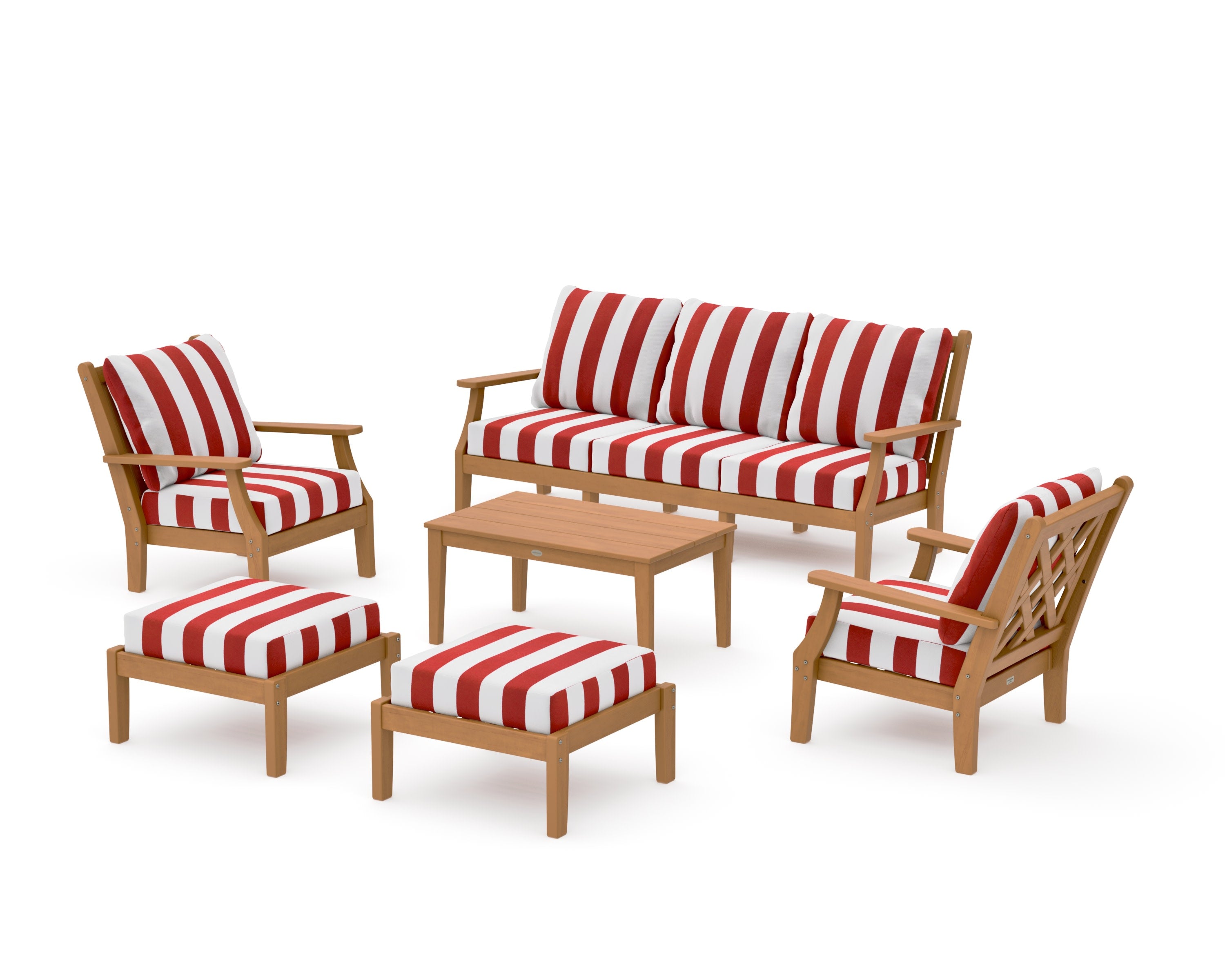 Wovendale 6-Piece Lounge Sofa Set in Natural / Cabana Stripe Crimson