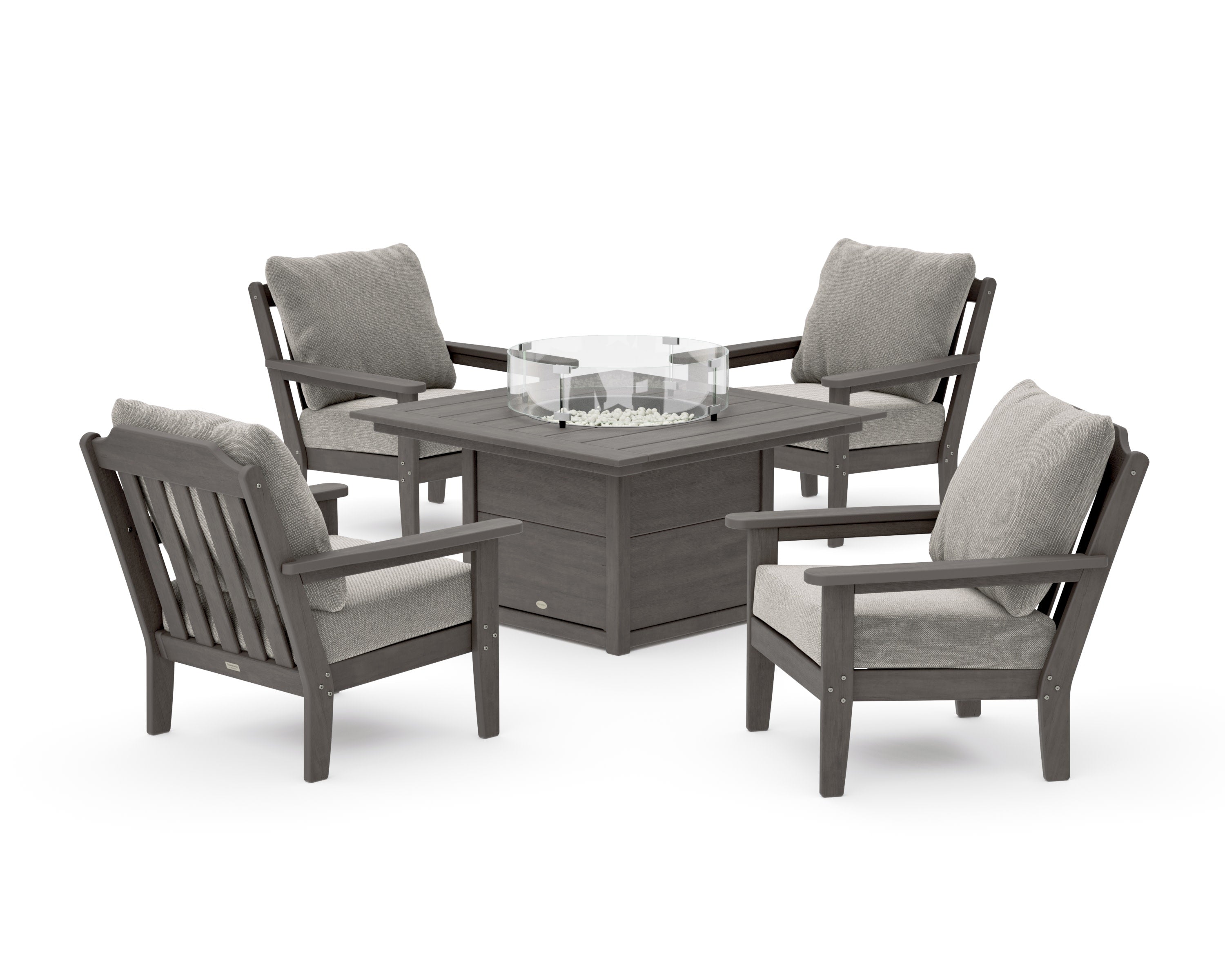 Cottage 5-Piece Deep Seating Set with Fire Pit Table in Driftwood / Weathered Tweed