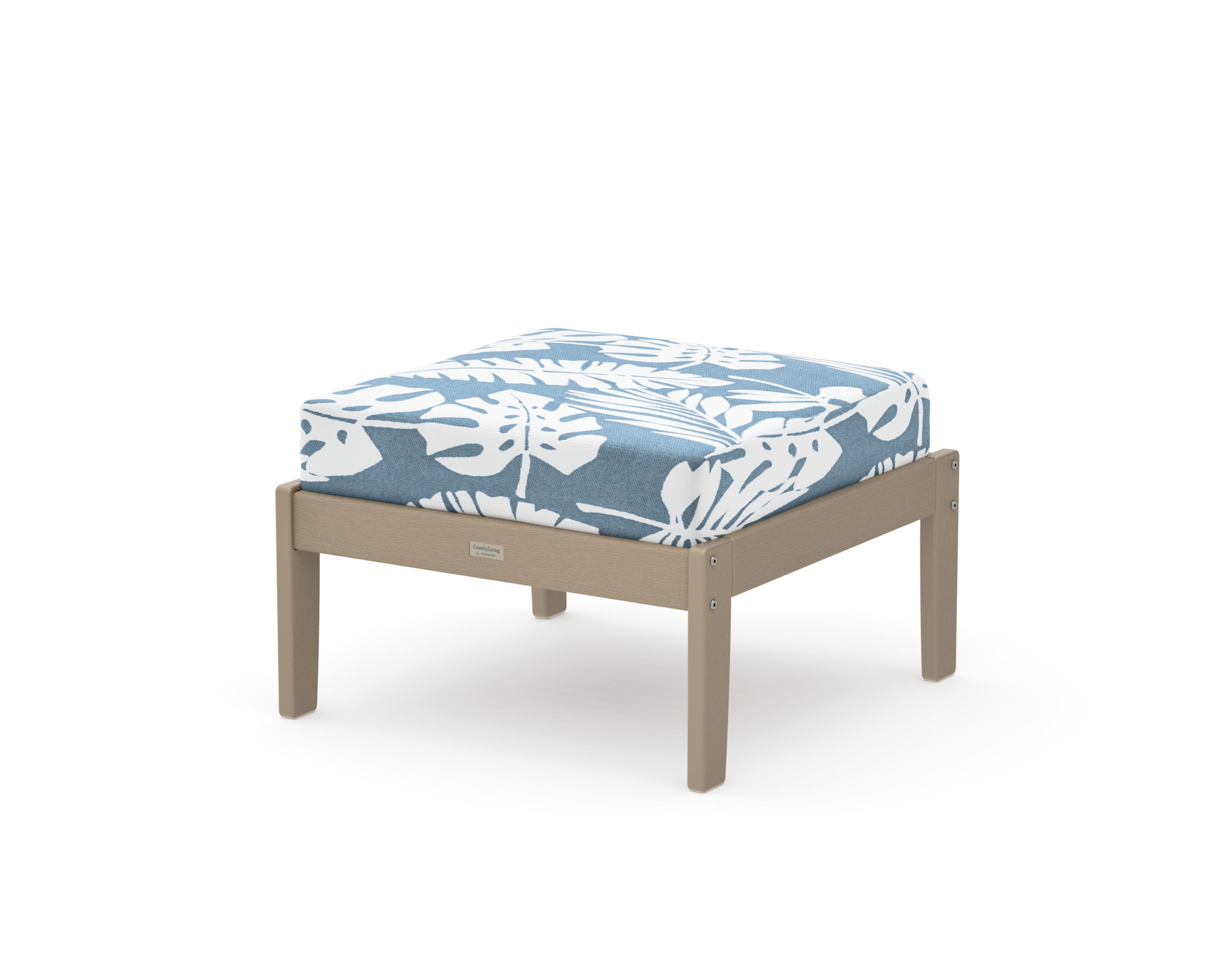 Cottage Deep Seating Ottoman in Vintage Sahara / Leaf Sky Blue
