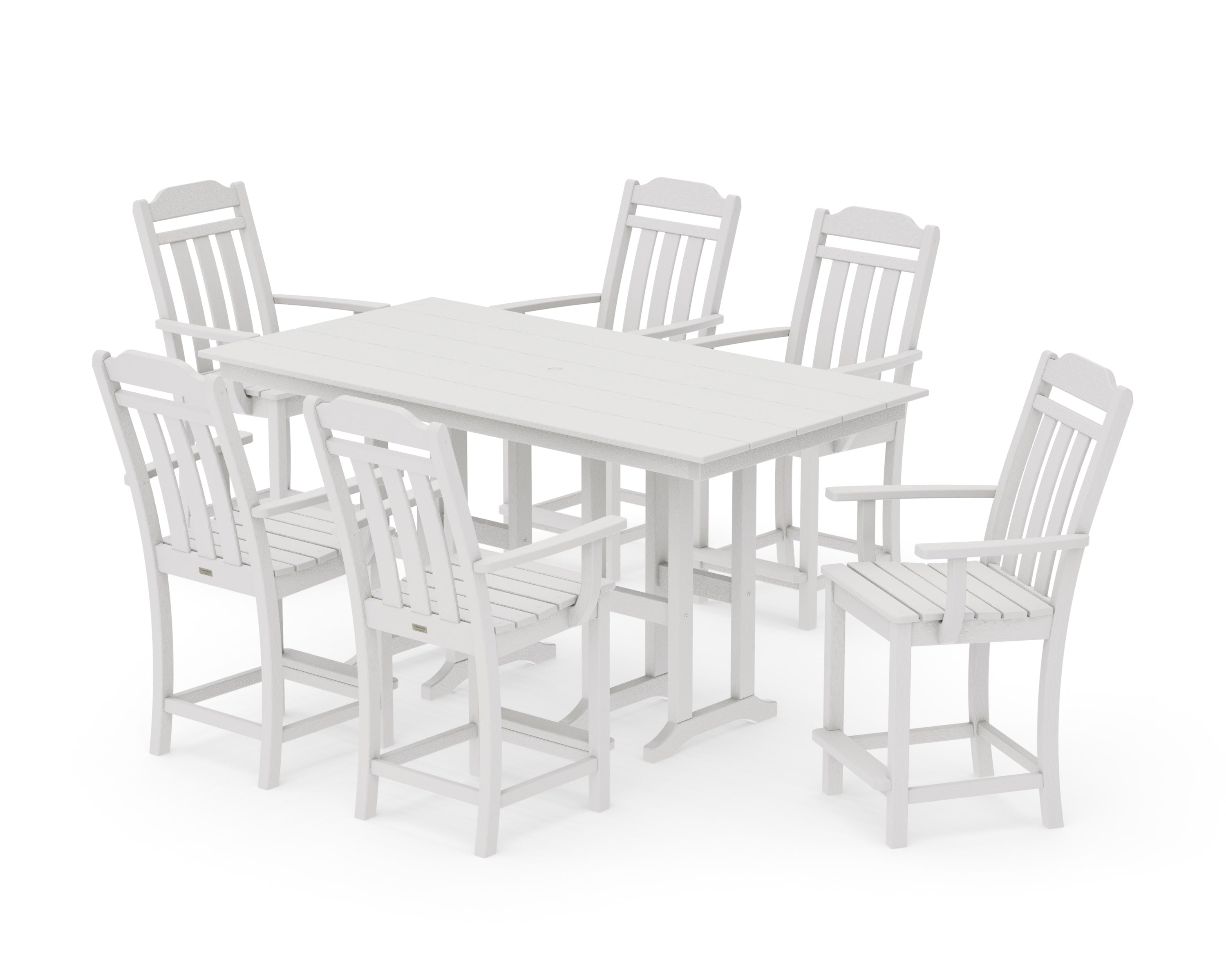 Cottage Arm Chair 7-Piece Farmhouse Counter Set in Vintage White