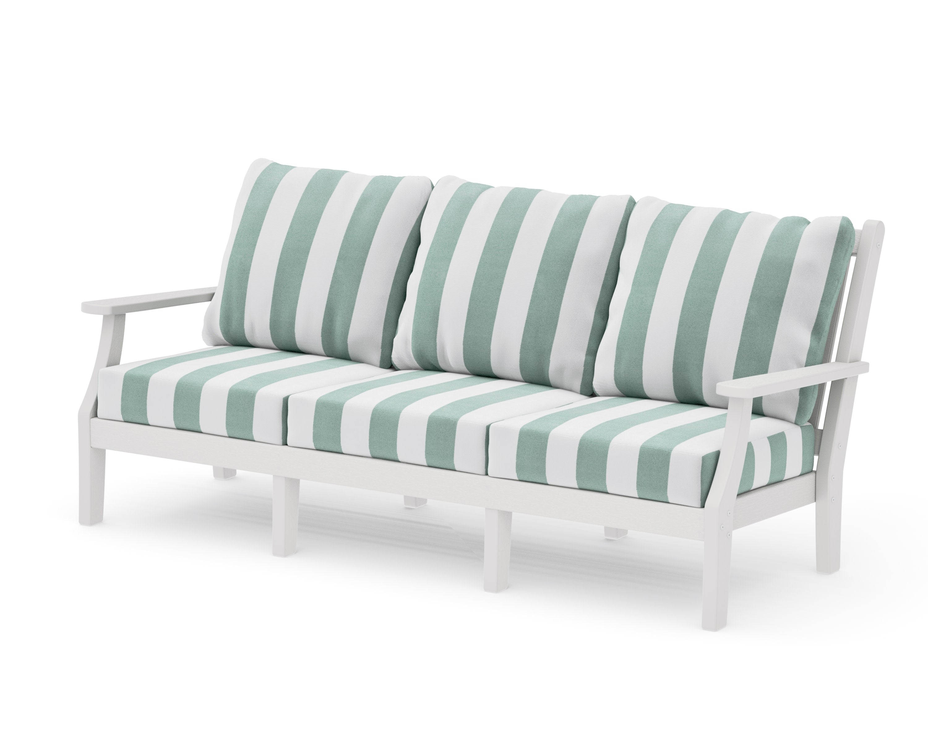 Wovendale Deep Seating Sofa in Vintage White / Cabana Stripe Glacier Spa