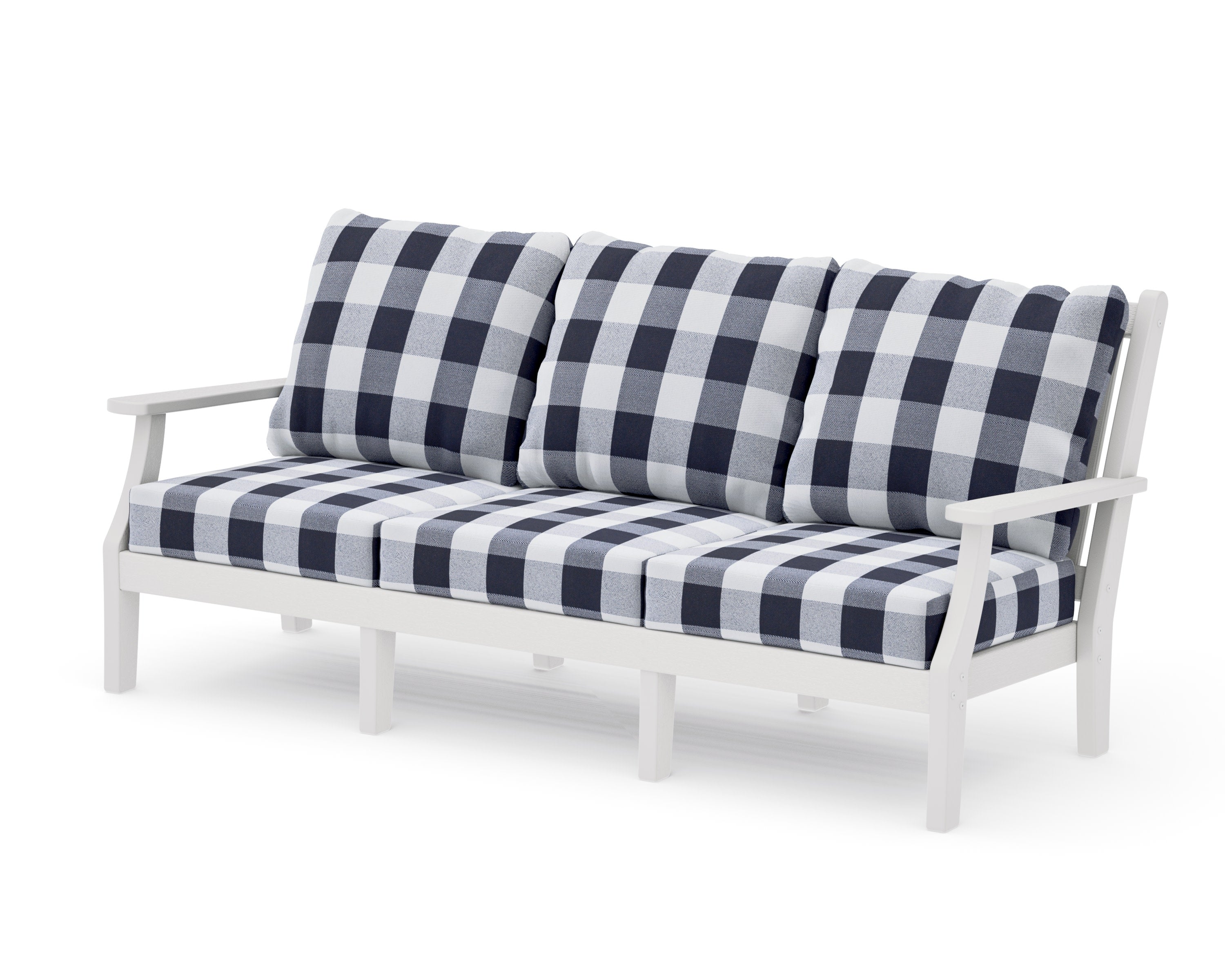 Wovendale Deep Seating Sofa in Vintage White / Buffalo Plaid Navy
