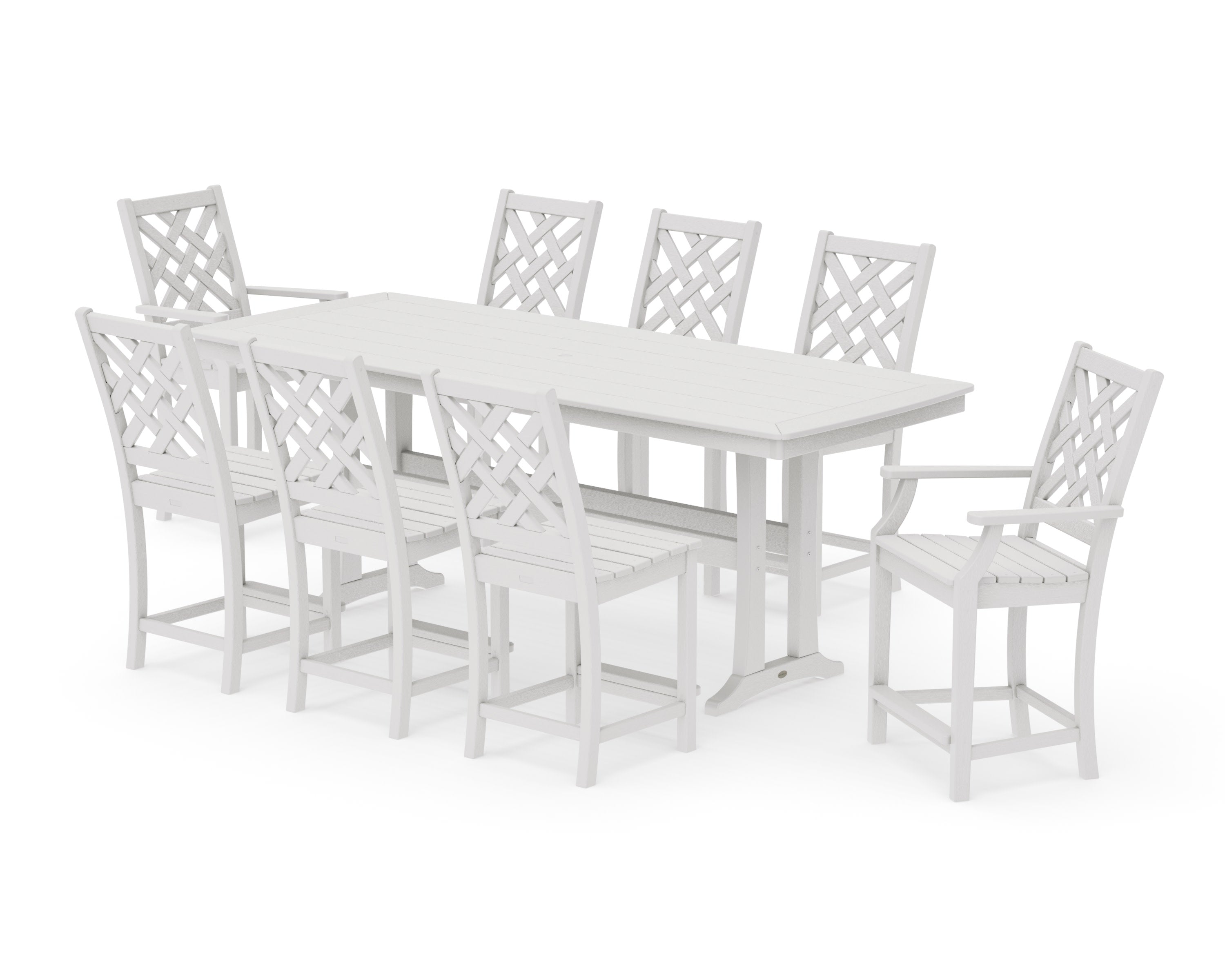 Wovendale 9-Piece Counter Set with Trestle Legs in Vintage White