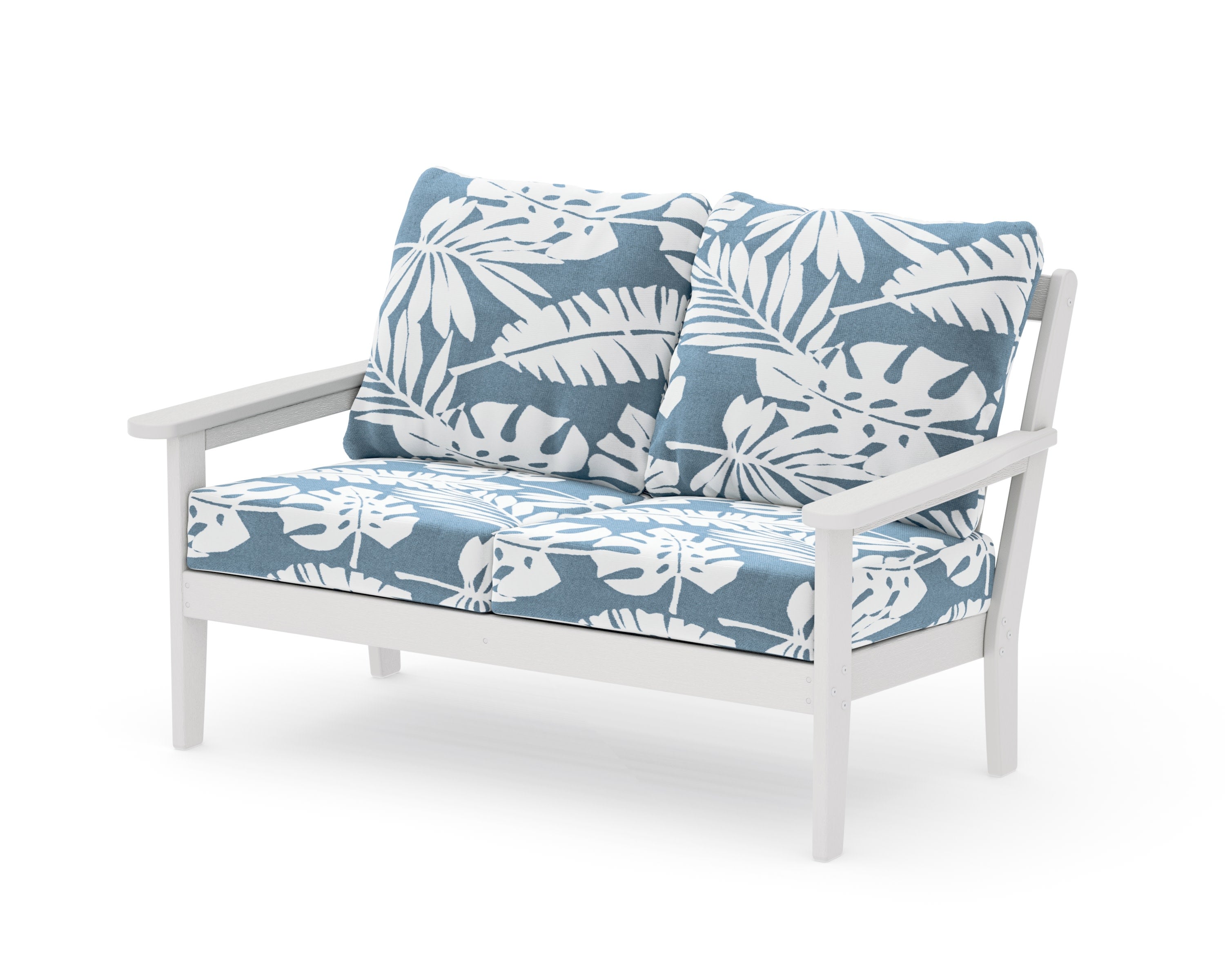 Cottage Deep Seating Loveseat in Vintage White / Leaf Sky Blue