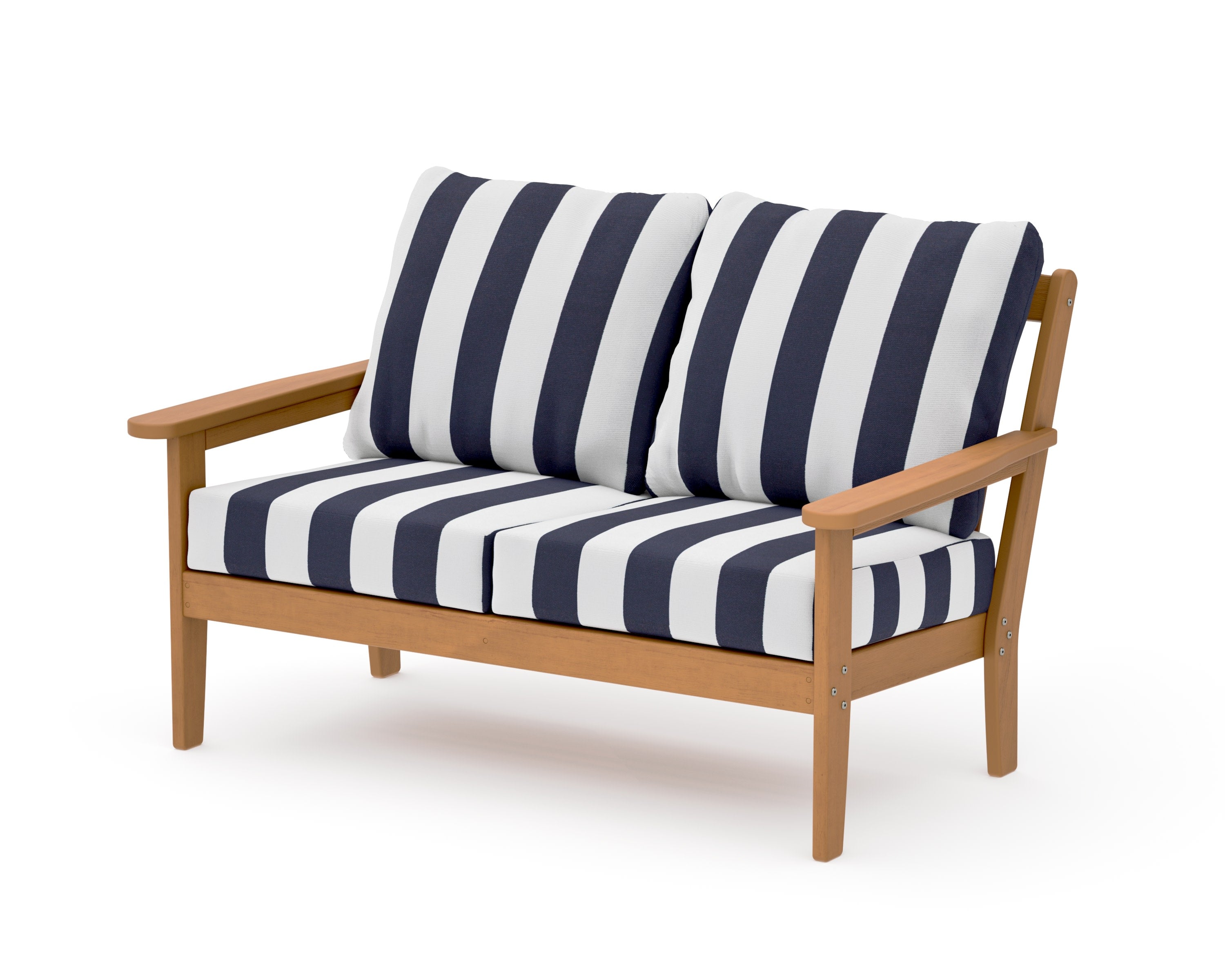 Cottage Deep Seating Loveseat in Natural / Cabana Stripe Navy