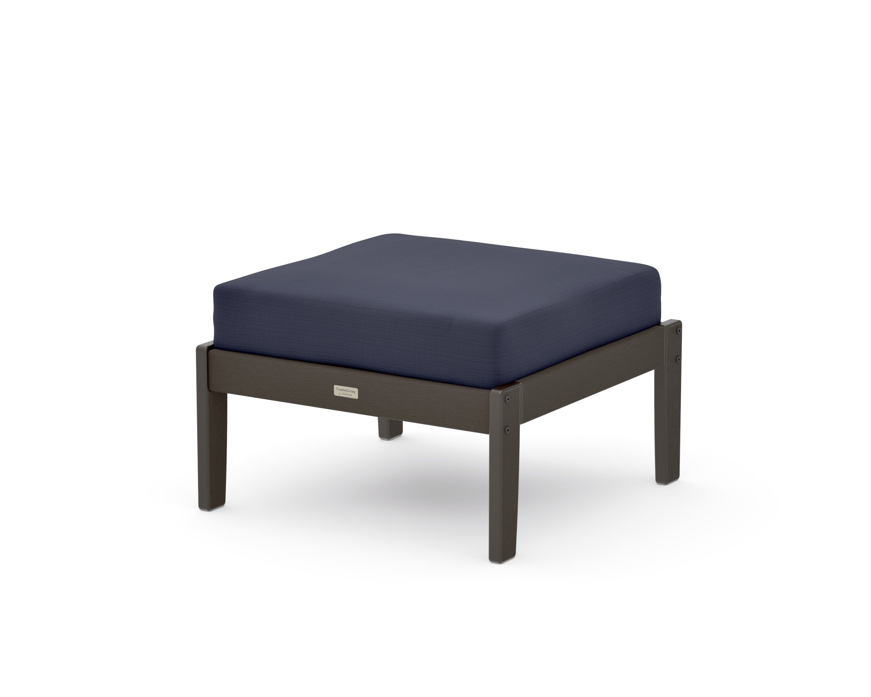 Cottage Deep Seating Ottoman in Vintage Coffee / Navy Linen